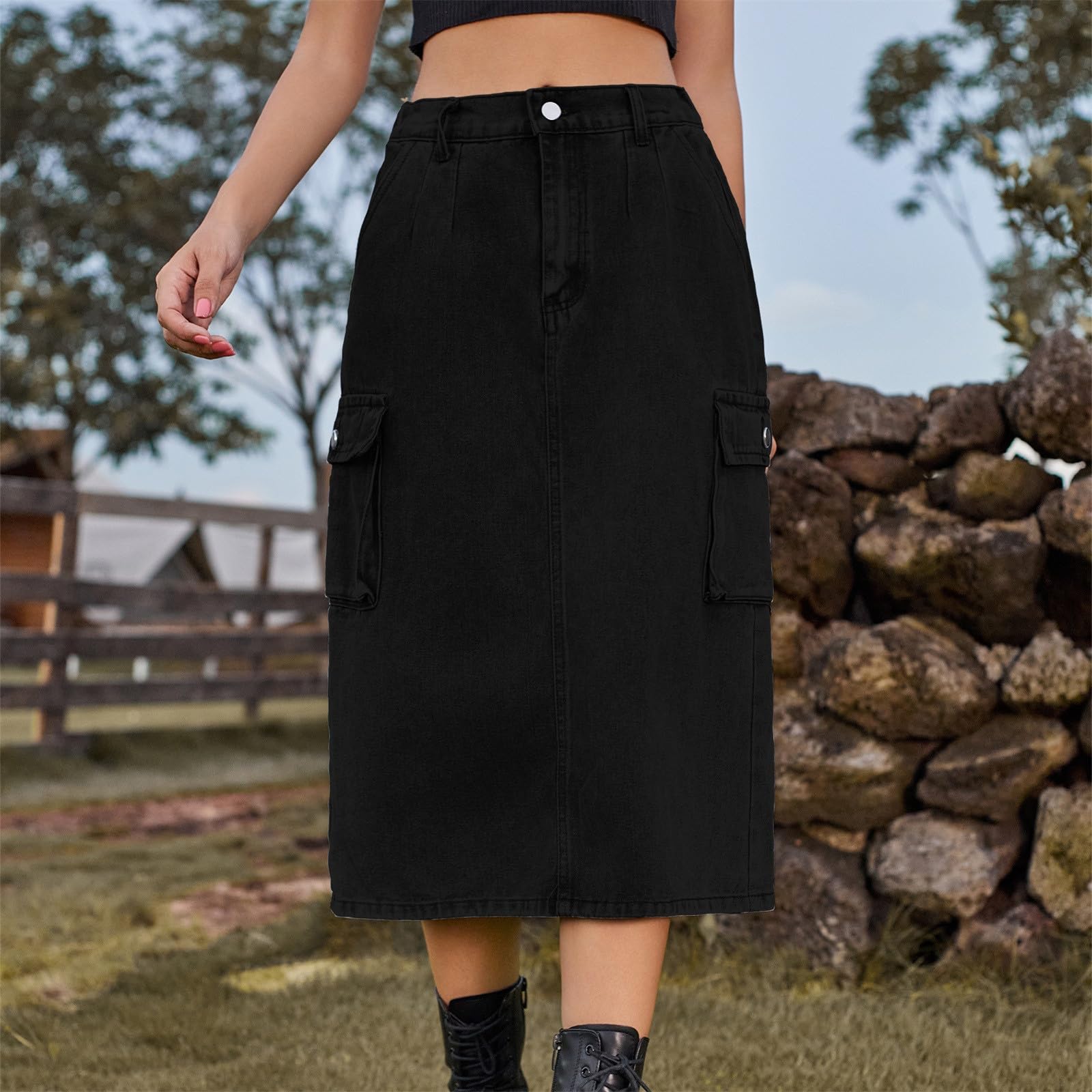 Générique Jupe Longue Femme Haute Élégante Plage Taille pour Longue Tour Vacances Plissée De Femme Décontractée Elastique Bohême Maxi avec Poches Plage en A-Ligne Jupe