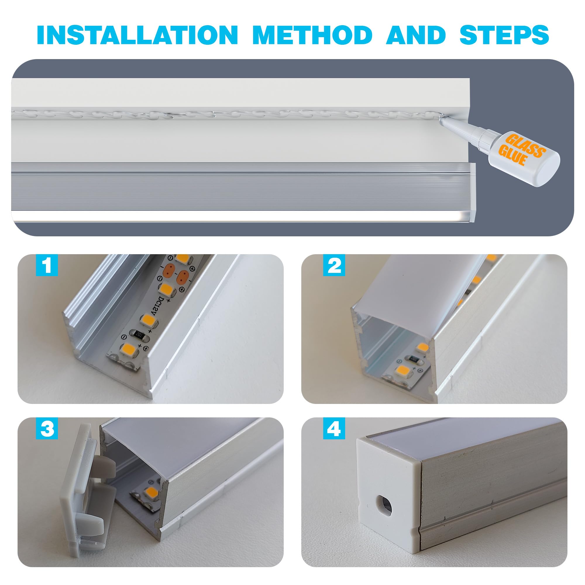 12x Profilo Alluminio per Strisce LED 2M (20mt) - Canalina per Striscia LED con Copertura Opaca - Dimensioni L2000x20 x 20mm - Compatibile con Strisce LED fino a 15mm