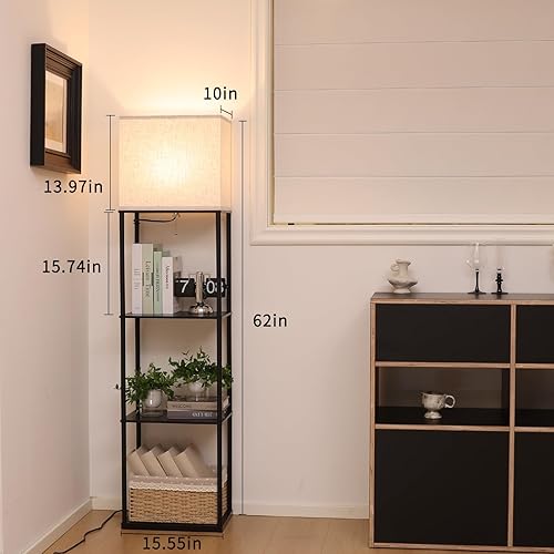 Miniatura 3 de Lámpara de pie con estantes, lámpara de pie rectangular de gran tamaño con bombilla de temperatura de 3 colores, lámpara de estantería de exhibición