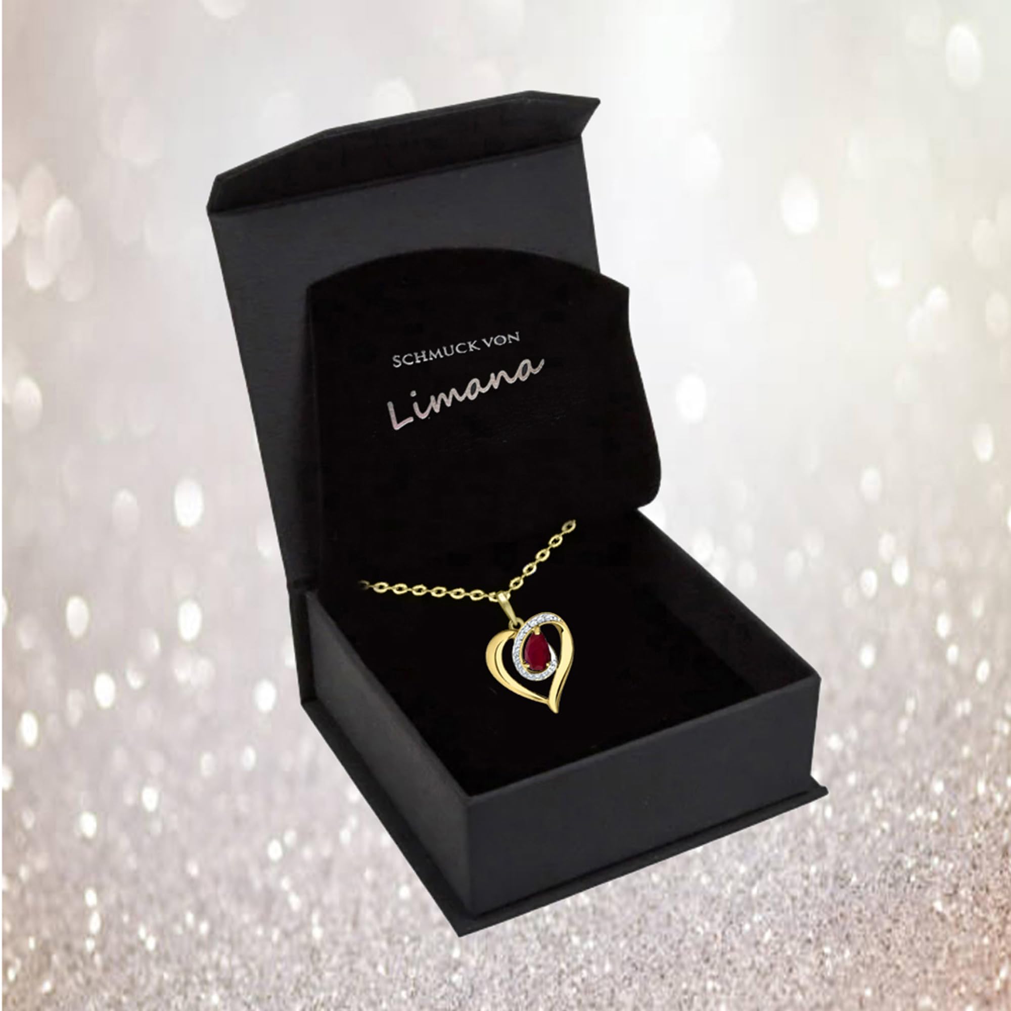 Echte Edelstein Herzkette Damen aus 925 Silber – Halskette mit Herz-Anhänger Schmuck Geschenk für Frauen & Freundin