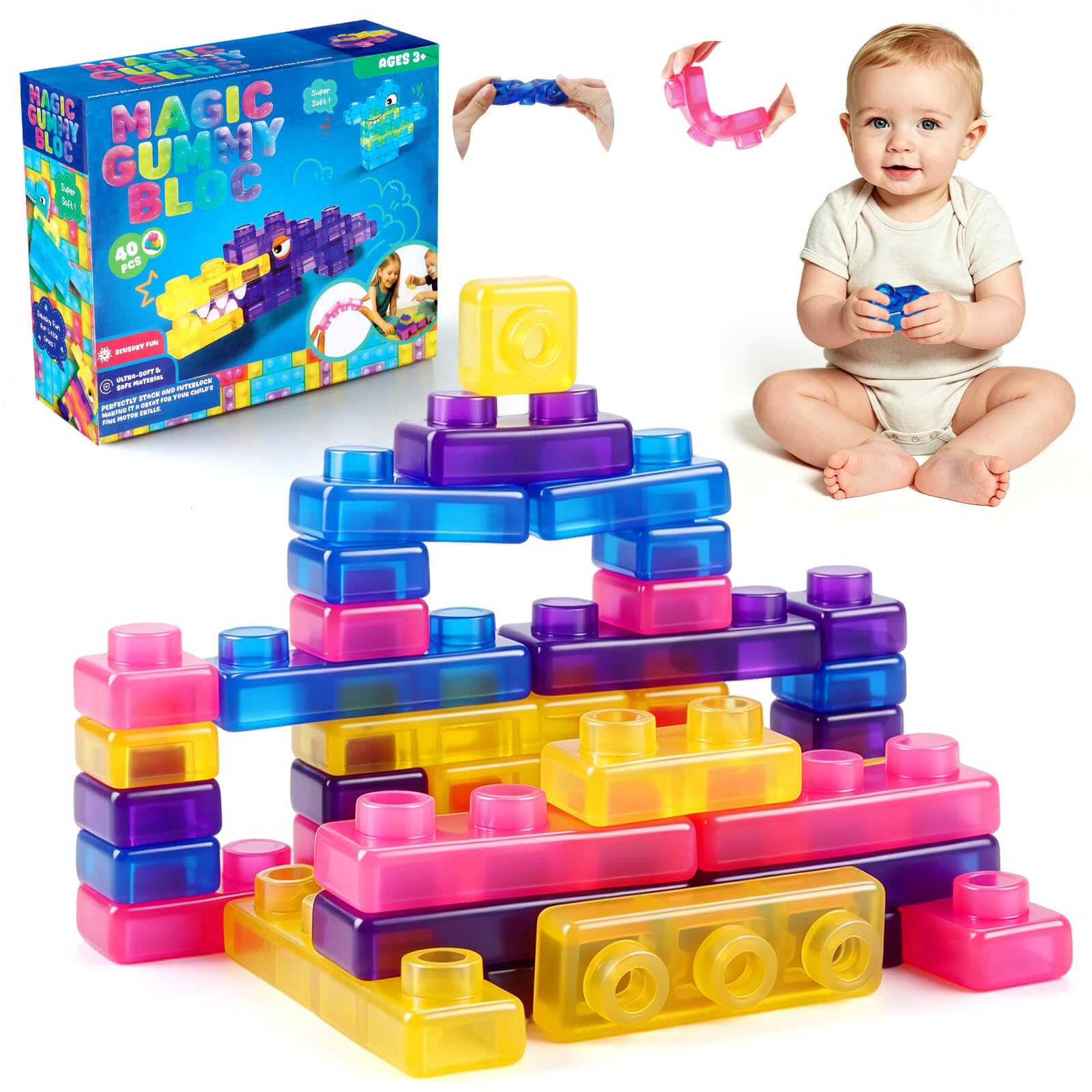 JONEG Sensory Soft Building Blocks for 3+ Year Old Kids