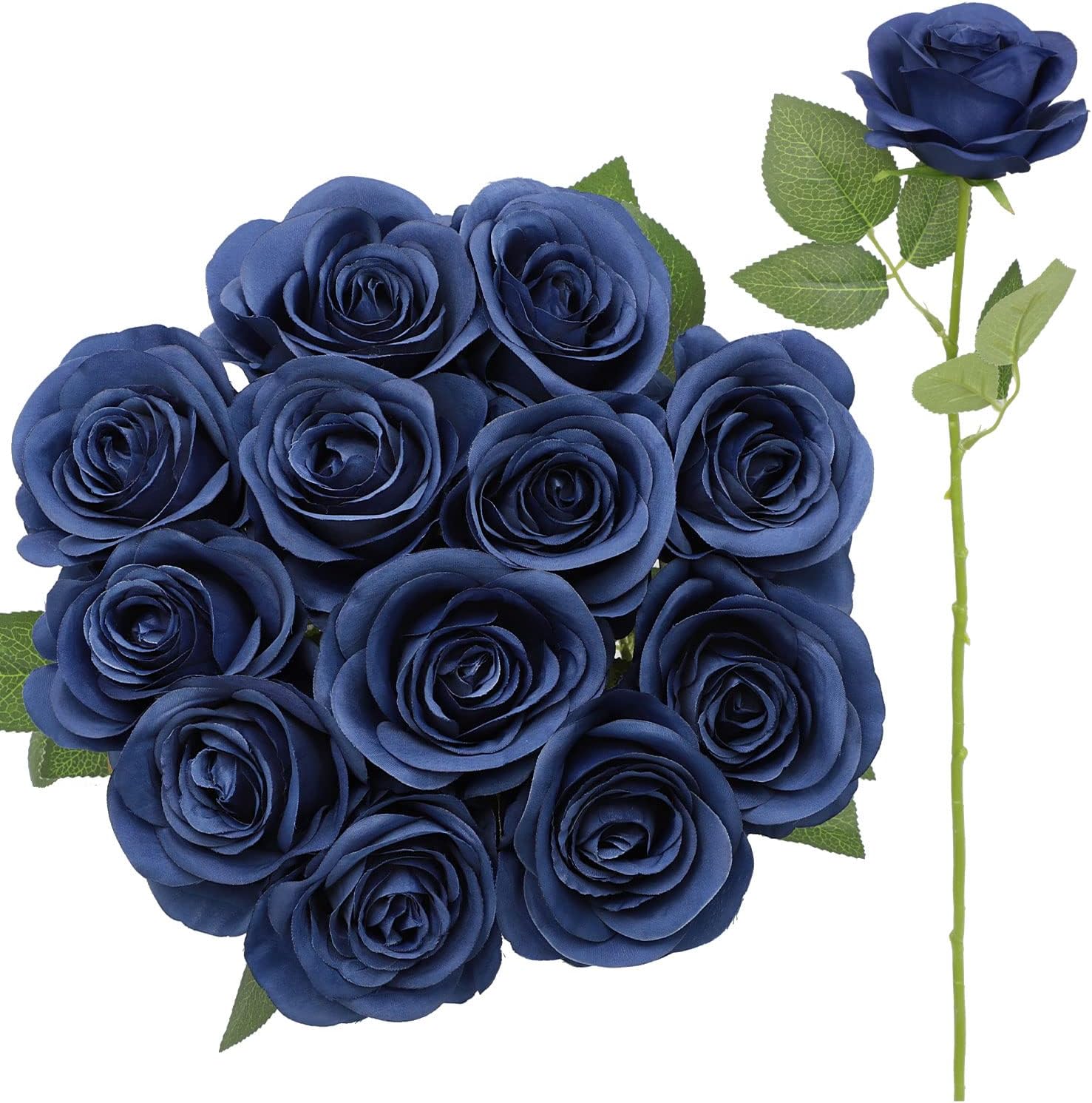 12pcs Roses Artificial Flowers Navy Blue Fake Roses Flowers with Long Stems Silk Flowers for Wedding Bouquet Centerpices Decorations Party Bridal Baby Shower Home Decor - Image 4