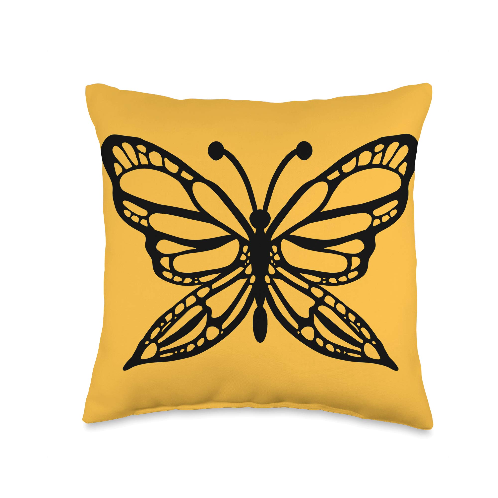 BubbSnuggMonarch Butterfly Yellow and Black Throw Pillow, 16x16, Multicolor
