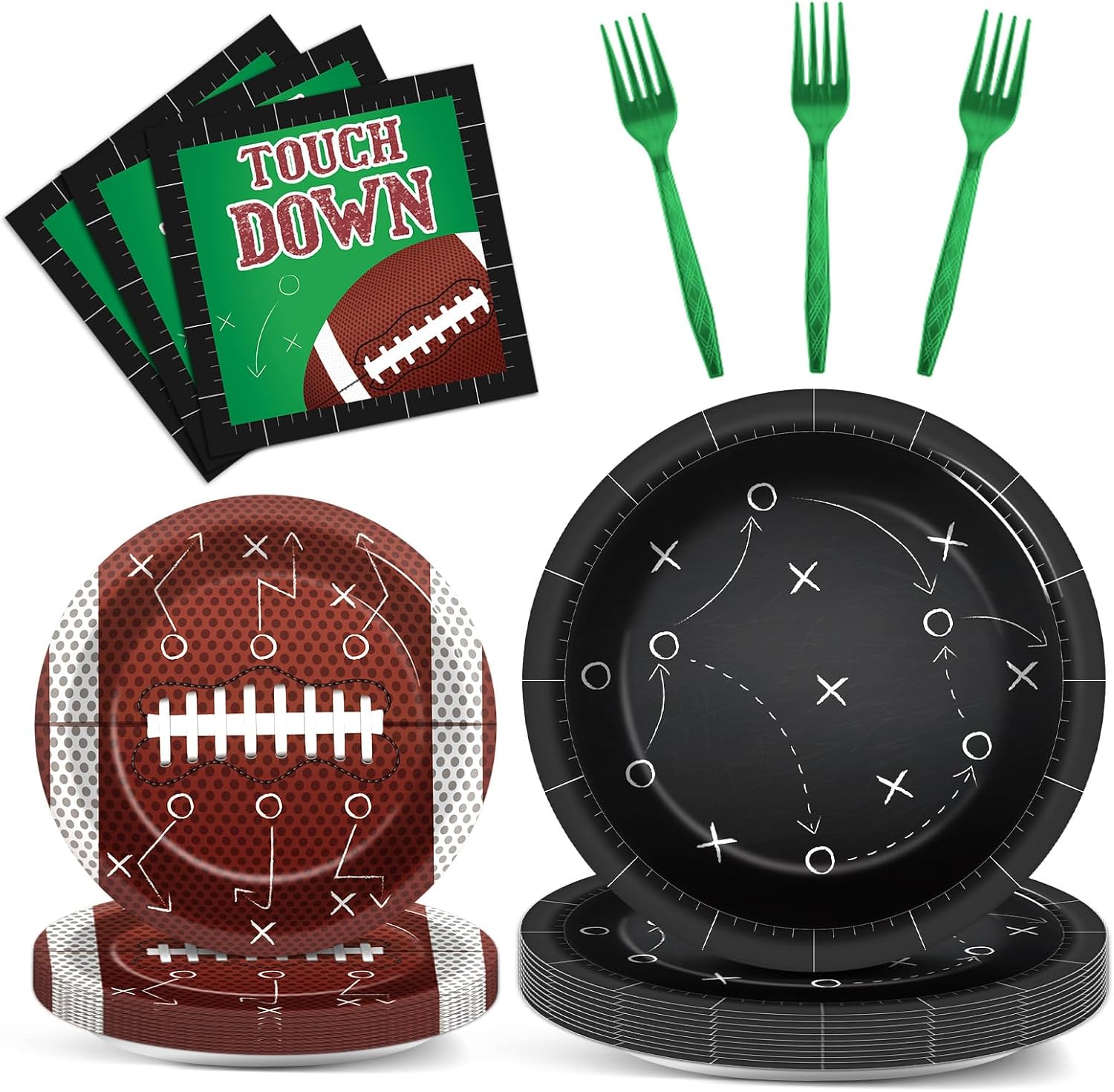 96 PCS Football Party Tableware Sets Touch Down Themed Sports Decoration Set for Tailgate Party Football Paper Plates Napkins Forks Disposable Football Party Supplies Boy Men Party Decor for 24 Guests