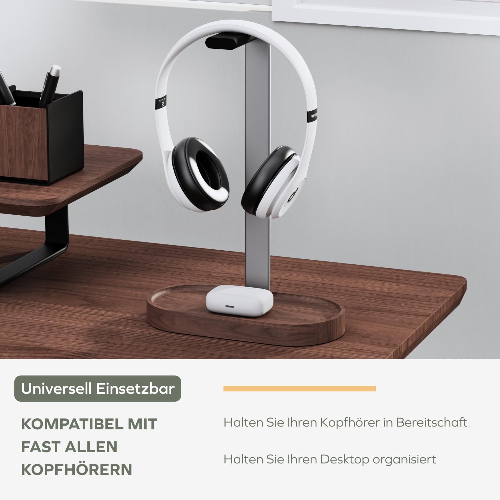 muso wood Kopfhörer Ständer Universal aus Walnussholz und Aluminium Stabil Kopfhörerhalter Kopfhörerständer Gaming Kopfhörer Halter Headset Halterung mit Kabelhalter Holz
