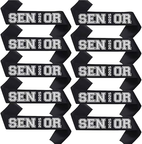 Miniatura 1 de Senior Sash 2025, bandas negras, paquete de 10 con letras plateadas con purpurina, bandas para celebraciones de graduación de clase 2025,