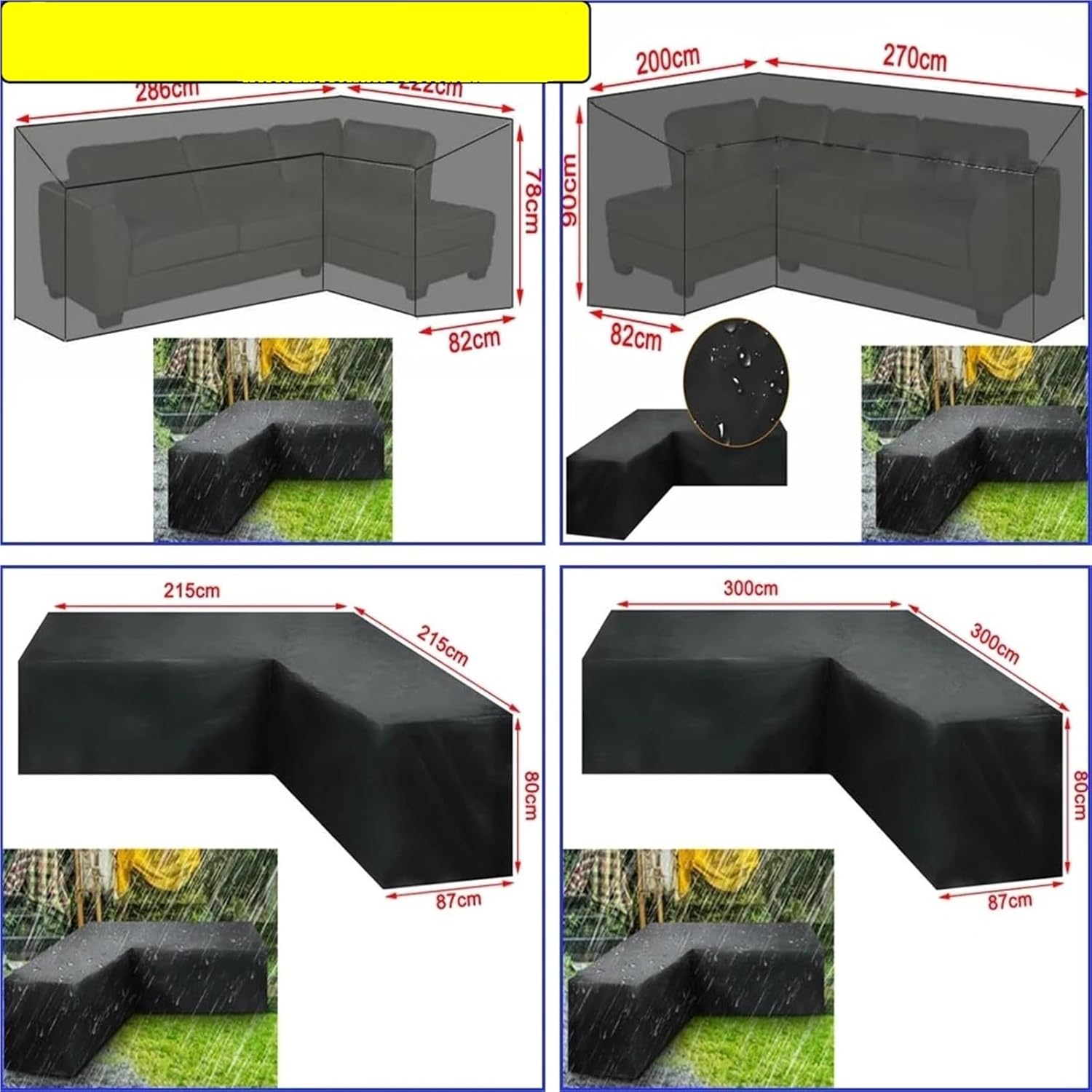 Patio Sofa Cover L Shape Furniture Waterproof Cover Outdoor Garden Patio Rattan Sofa Dustproof Black(250X250X100x80cm)