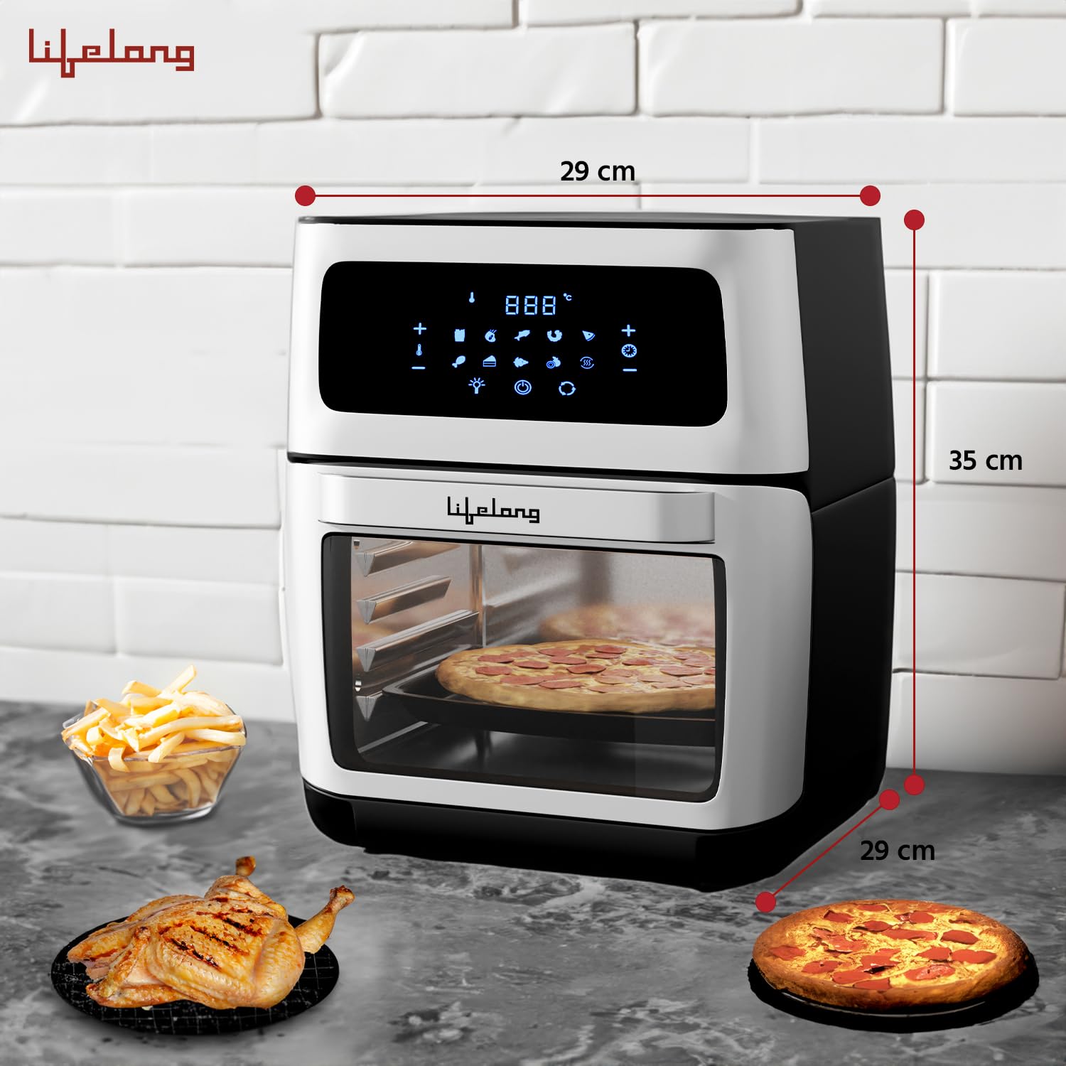 Lifelong 12 L Large Capacity Air Fryer,7 in 1 Use: Barbecue,Roast,Bake,Grill,Fry,Saute,Reheat,12 Preset Menus,Air Fryer Oven With 60 Mins Timer & Auto Shut,1800 Watts,2 Year Warranty,Silver 3
