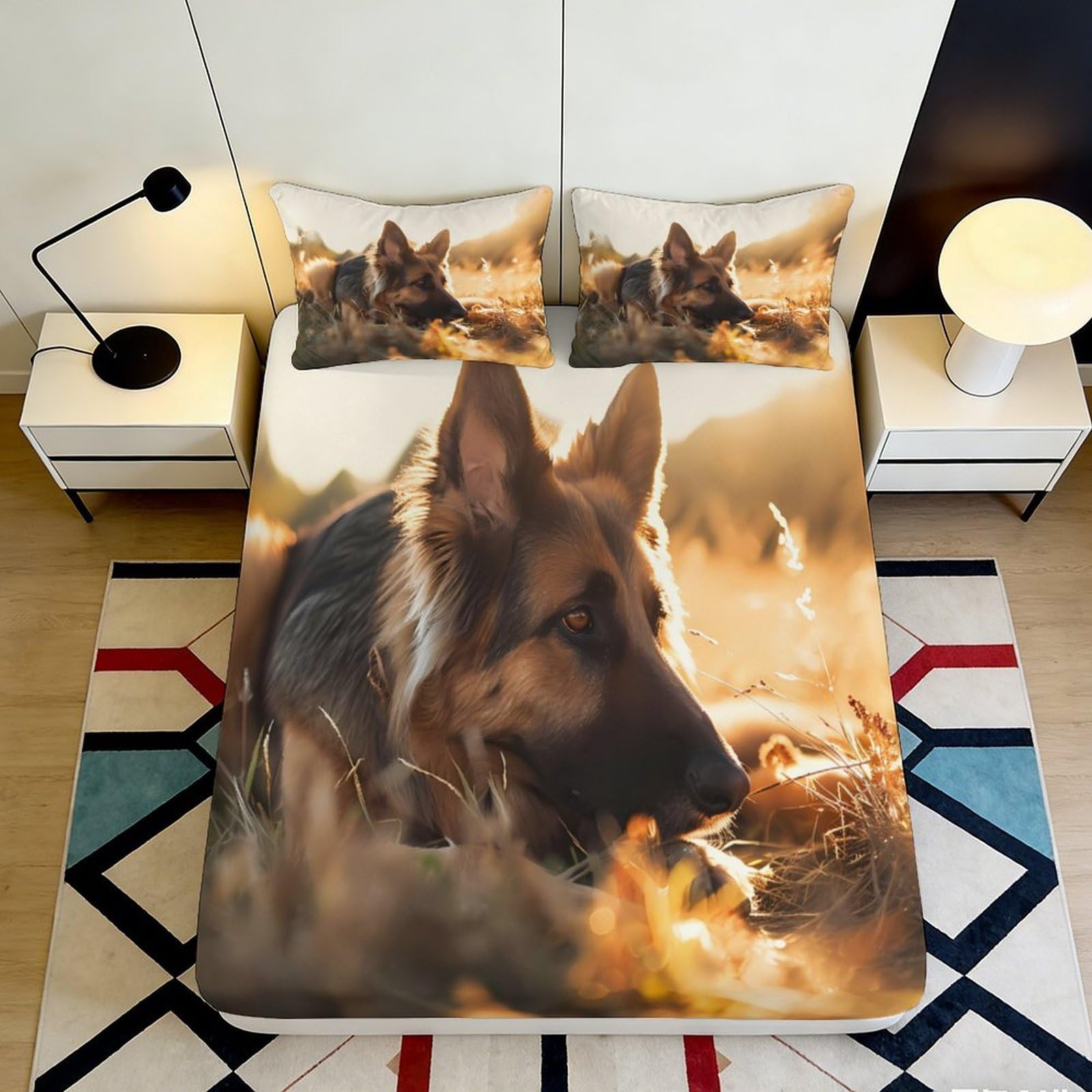 3D Printed German Shepherd Fitted Sheet Microfiber Soft Breathable Dog Pattern Mattress Cover for Bedroom Decor 90x200x25cm