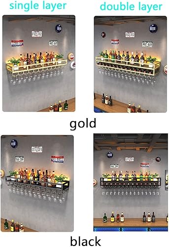 Miniatura 5 de Soporte para copas de vino montado en la pared, soporte de exhibición colgante para vino, estantes de pared de hierro forjado, estante de