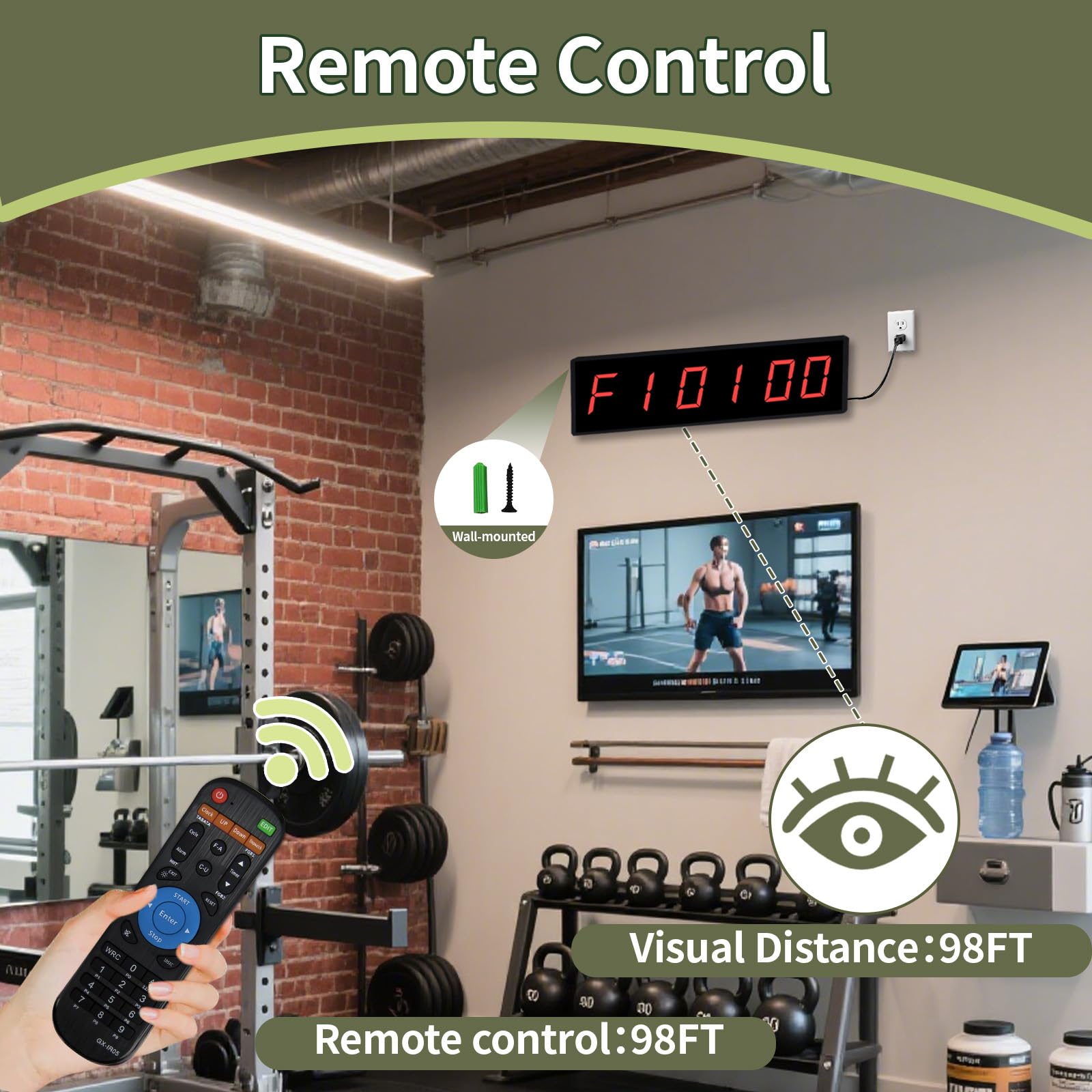 Timer digitale da palestra con pulsante di avvio/arresto wireless, timer a intervalli con telecomando per cronometro, conto alla rovescia, orologio digitale da parete per cornhole, giochi, sport