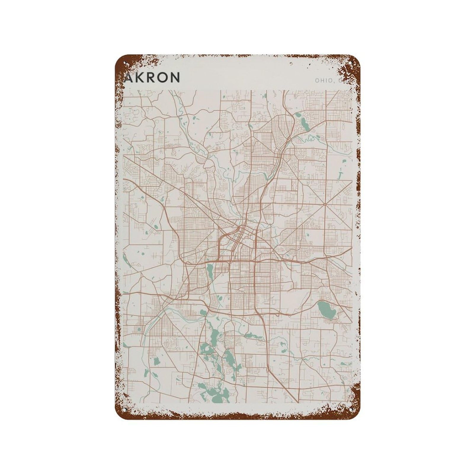 xiaoxiaoshen Akron Map Ohio Travel Gift Scandi (2) Wall Decor Art Metal Tin Poster Modern Home Decor Art Home Bar Shop Decorations Vintage Sign 30x20cm