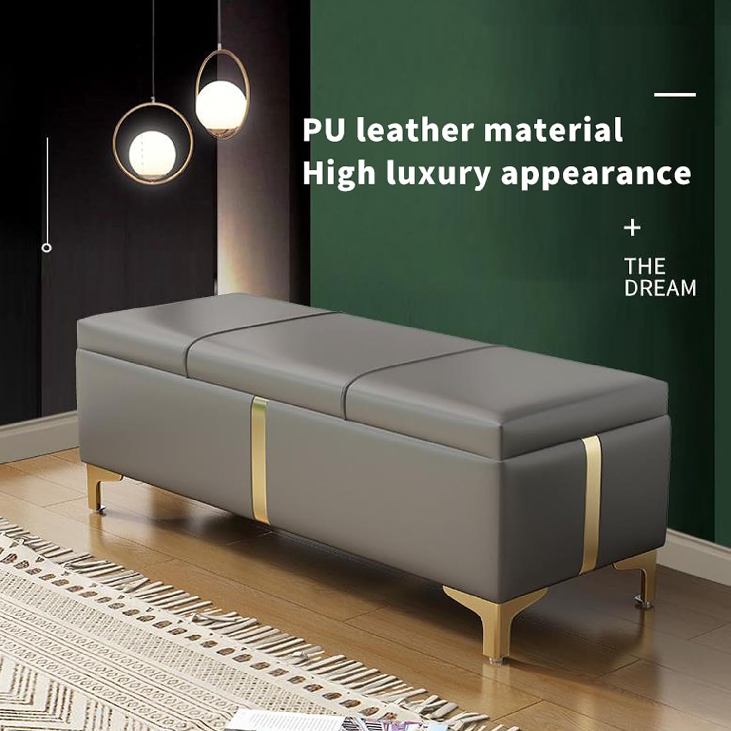 Grey Shoes Storage Bench Ottoman Box Hidden Storage Unit with Lid 150kg Capacity 40x100cm