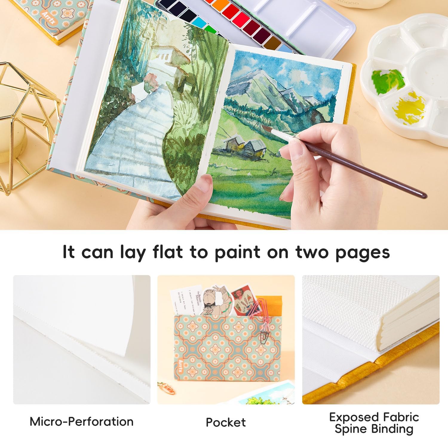 Cuaderno De Acuarela A6 – 30 Hojas De Papel 100% Algodón, 300 G/m², Prensado En Frío, Tapa Dura, Ideal Para Pintar Y Viajar