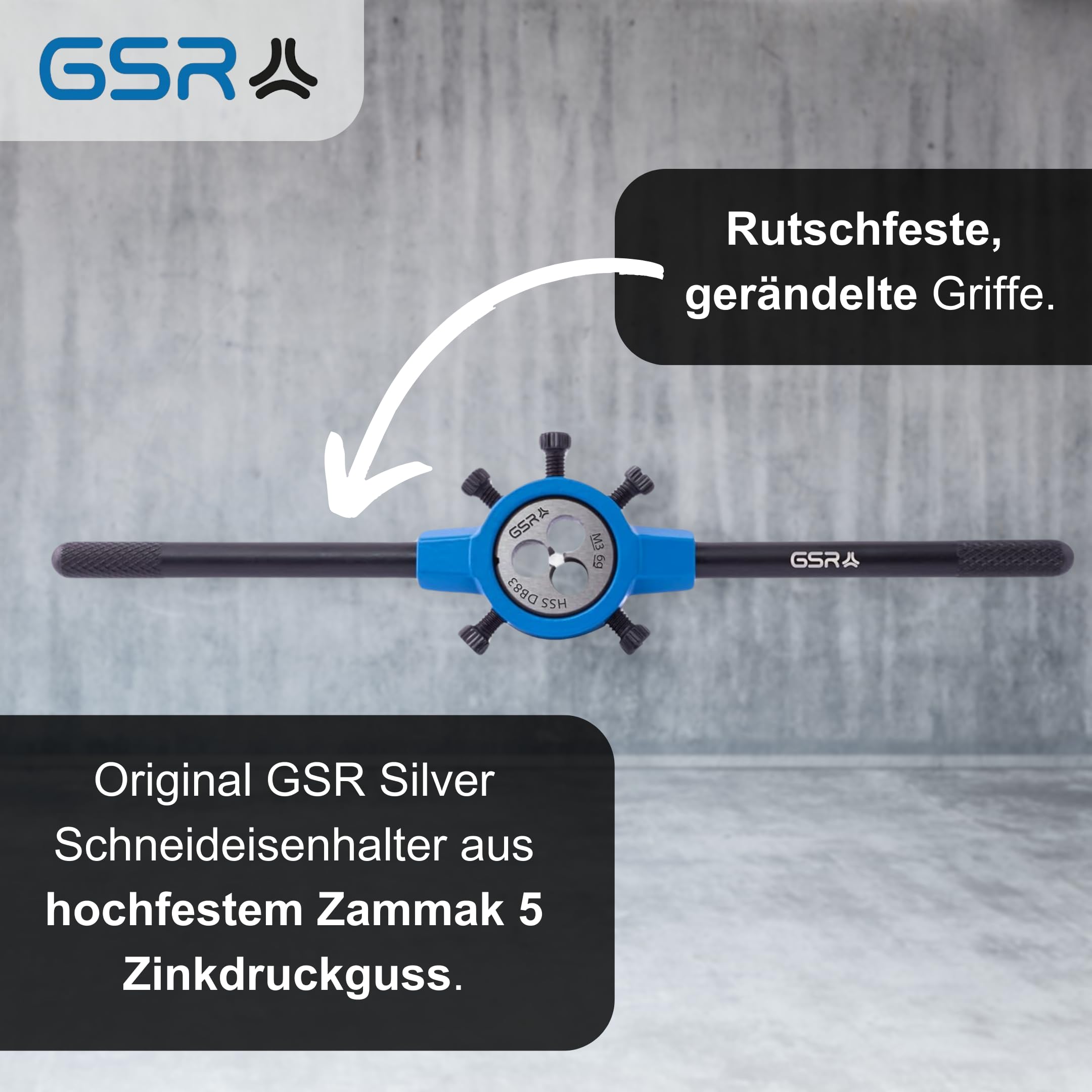 PROFI filière set 8 pièces, M3-M12, HSS, mit filièrehalter, GSR
