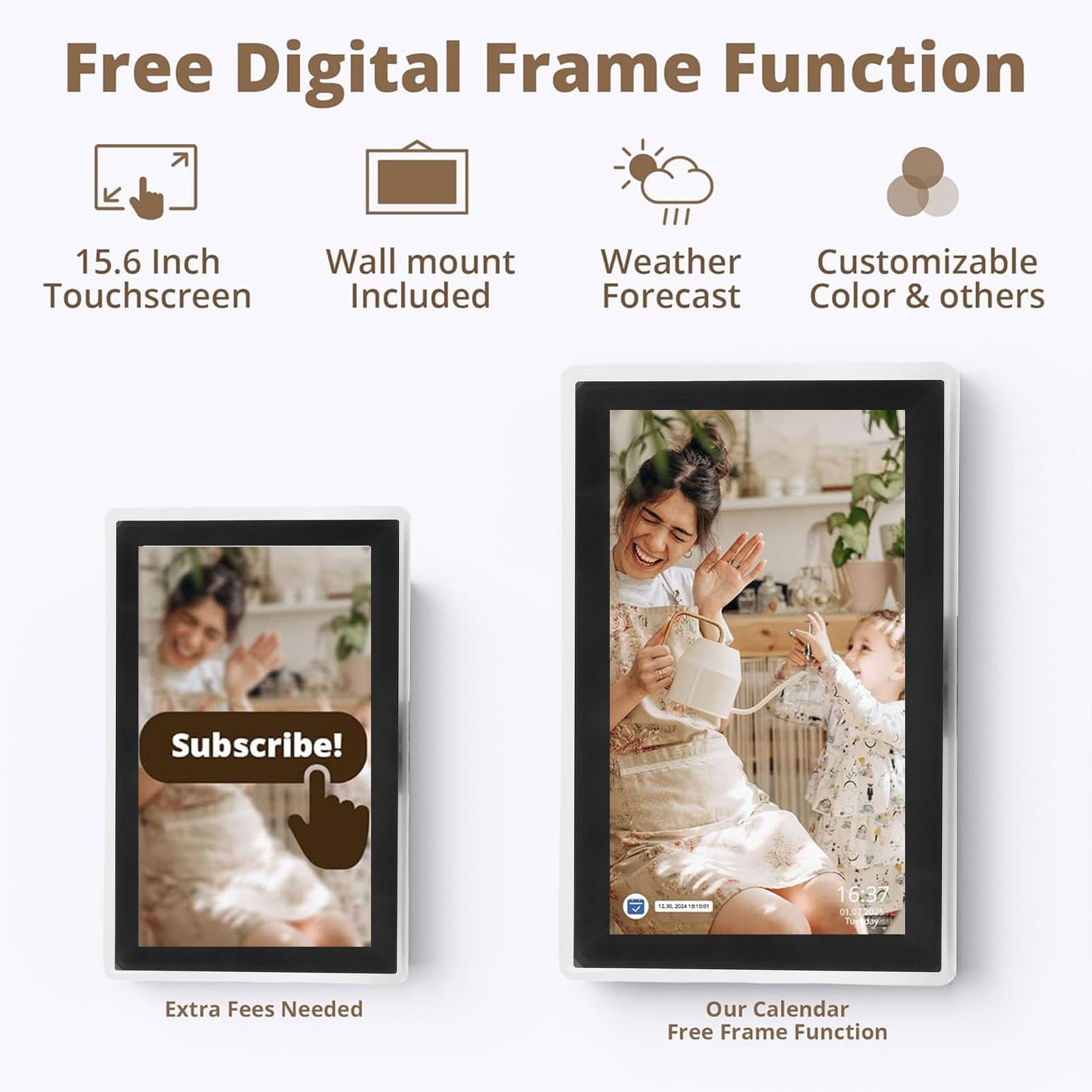 SENECESLI 15,6 Zoll WiFi Digitalkalender Aufgabendiagramm, Interaktives HD Touchscreen Display, Intelligenter Familienplaner, Digitaler Bilderrahmen (BLACK)