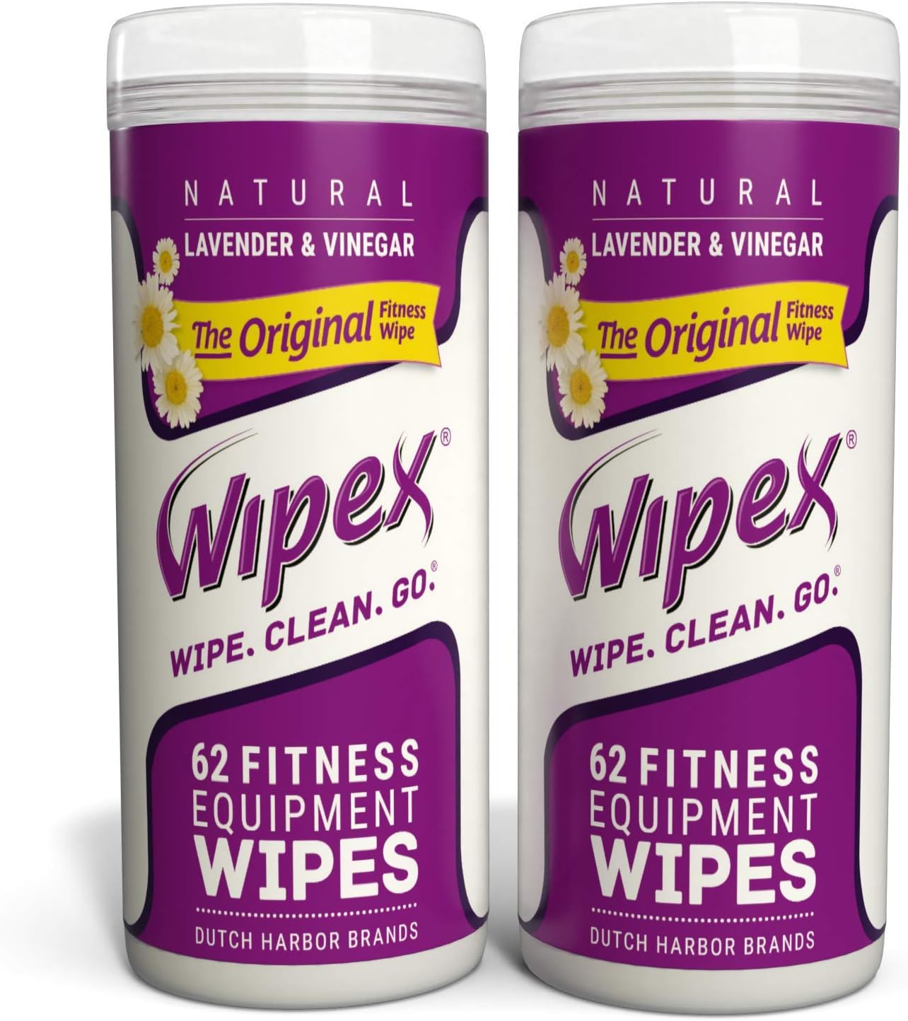 Wipex The Original Natural Fitness Equipment Wipes for Personal Use, Lavender and Vinegar, 2 Canisters of 124 Wipes