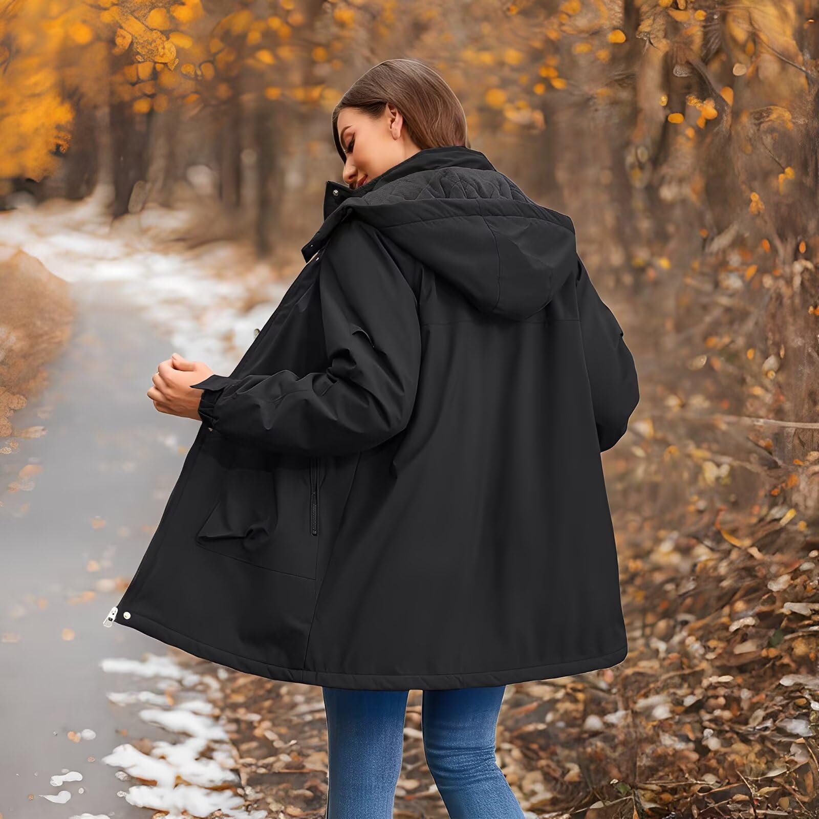 Chaquetas impermeables ligeras para mujer Abrigos largos de softshell con forro polar cálido para otoño-invierno