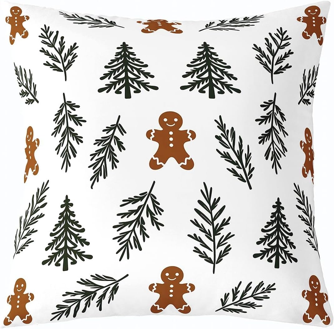 Castle Fairy Xmas Gingerbread Throw Pillow Cover,Pine Tree Cushion Cover 18"x18" for Boys Girls Teens,Merry Christmas Theme Pillowcase for Car RV Livingroom,Green Brown Pillow Cover,Single Pack