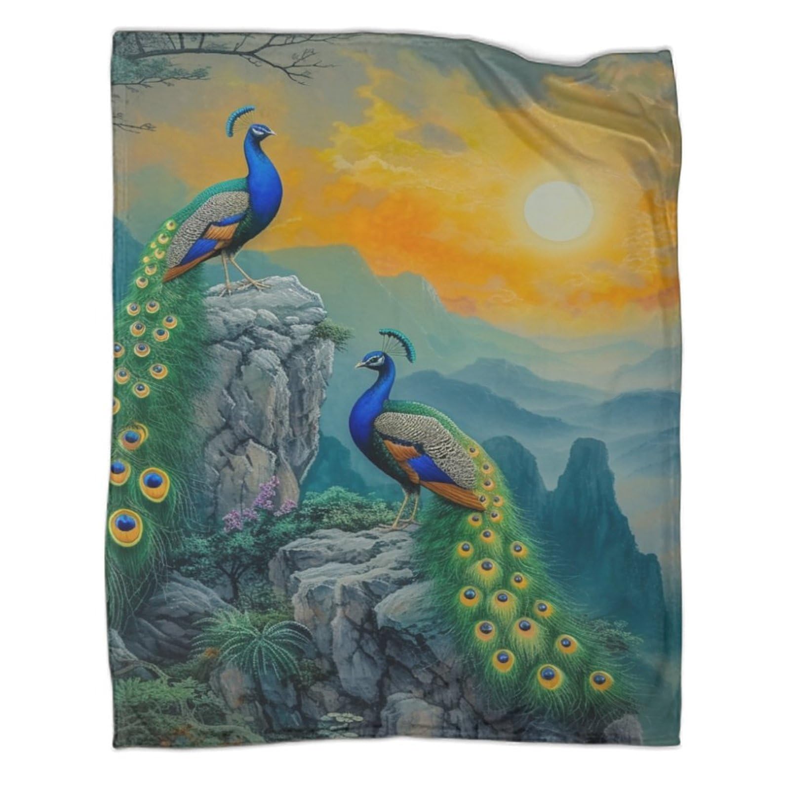 Couverture de voyage paon en microfibre douce 180x200 cm pour lit et canapé