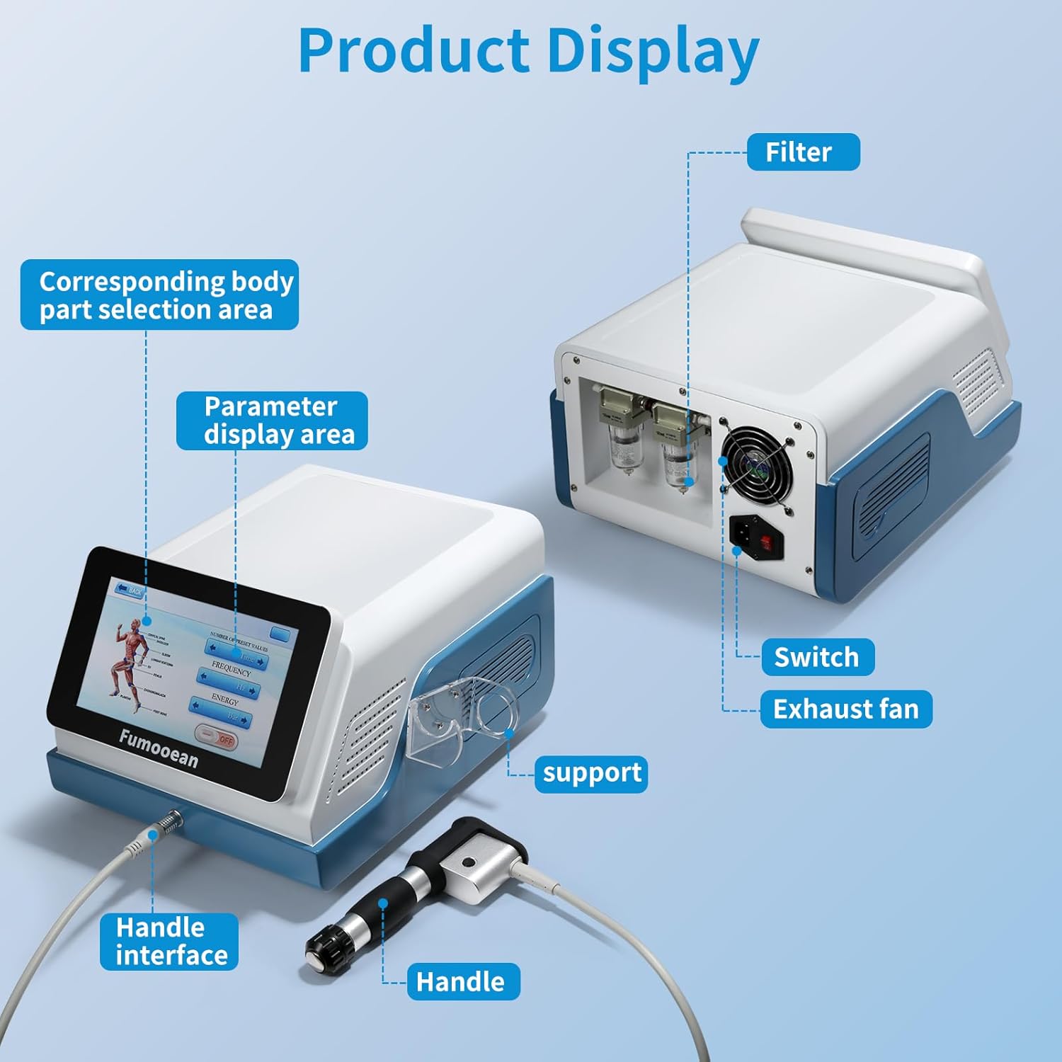 2026 Fumooean New Upgraded Shockwave Therapy Machine，Extracorporeal ESWT Shock Wave Therapy Machine for Joint Muscle Pain Relief