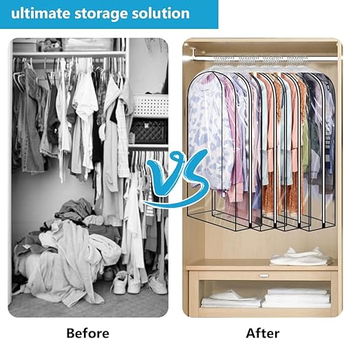 Miniatura 7 de Perchas transparentes de 60 pulgadas con cremallera lateral lisa, bolsas impermeables con refuerzo de 10 pulgadas para camisas, abrigos, vestidos,