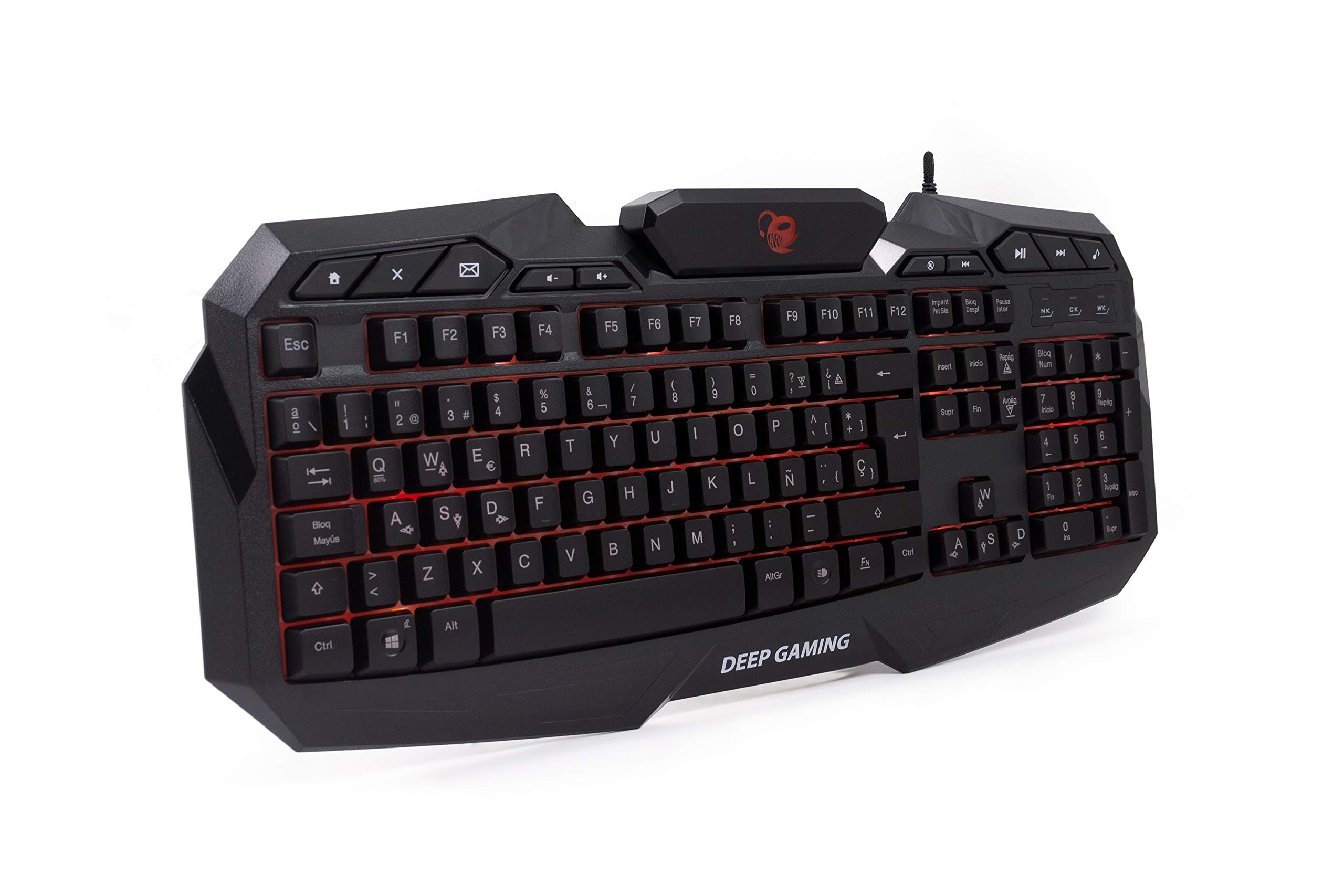 Deep Gaming X-Wing Setup Gaming 4 en 1: Teclado Membrana QWERTY con Ñ retroiluminado, ratón óptico LED 2400 dpi, Auriculares Gamer con micrófono, Alfombrilla Antideslizante. PC/Xbox One/PS4, Negro