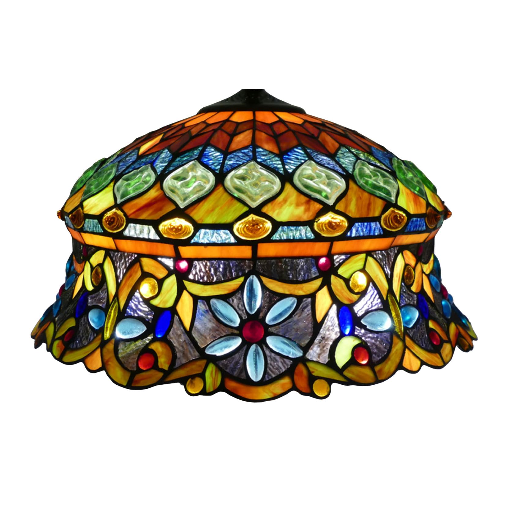 AIBOTY 18 Inch Peacock Lampshades Replacement, Only Tiffany Style Stained Glass Lamp Shade, Vintage Amber Glass Beads Light Cover for Table Lamp Floor Lamp Desk Light Pendant Light