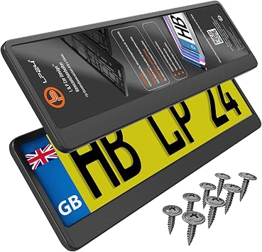 2x Number Plate Holder for Car - License Plate Holder - Black - for UK Registration Plates - 520 x 110 mm - 8 Screws - Universal - Reg Plate Holders - fits for Car Caravan Trailer etc. - 52 x 11 cm