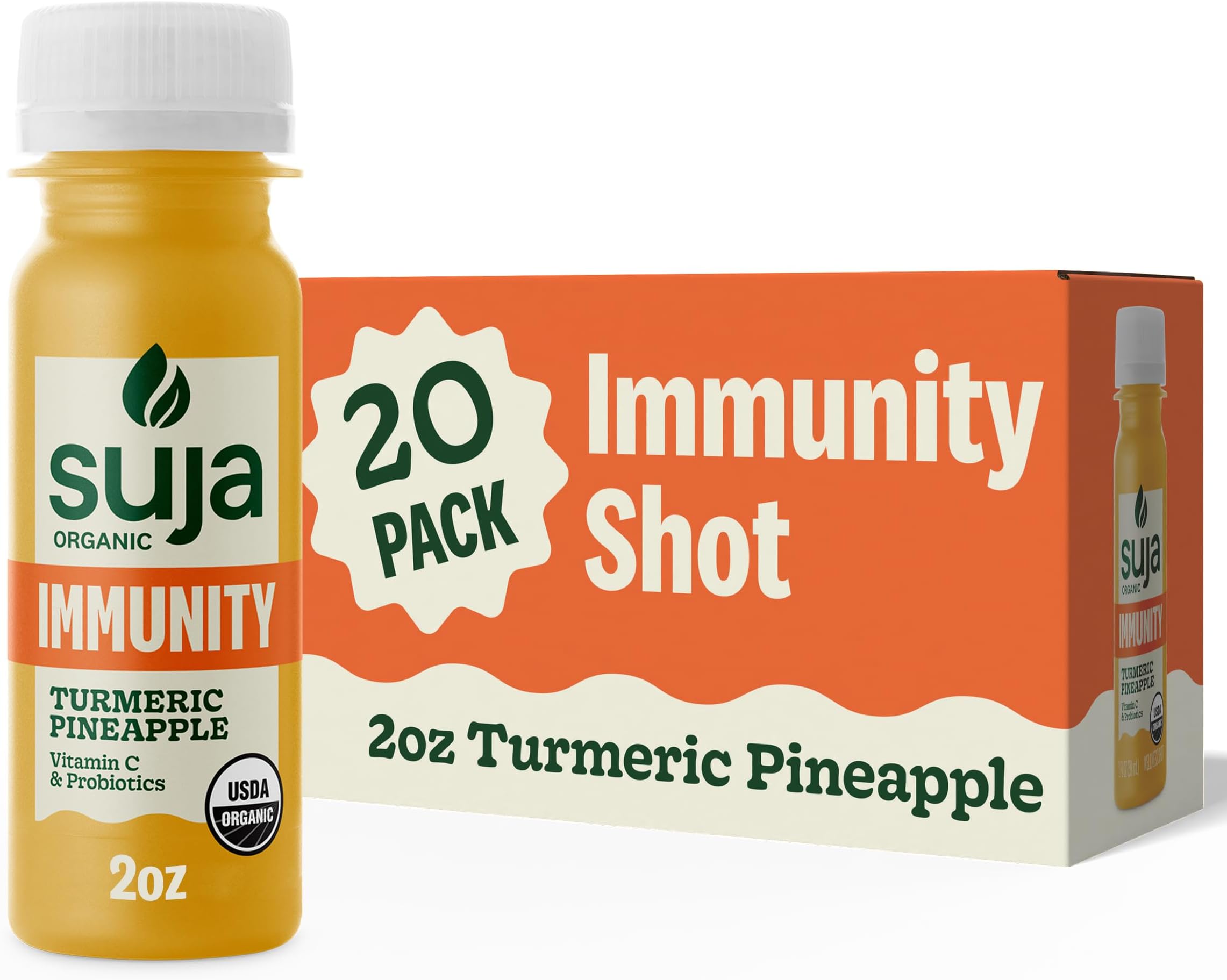 Organic Immunity Defense Shot (20 Pack) with Turmeric and Ginger | Immunity Boost & Support | Functional Shots | Cold-Pressed Juice with Live Probiotics | Plant-Based & Gluten-Free (20 Pack)