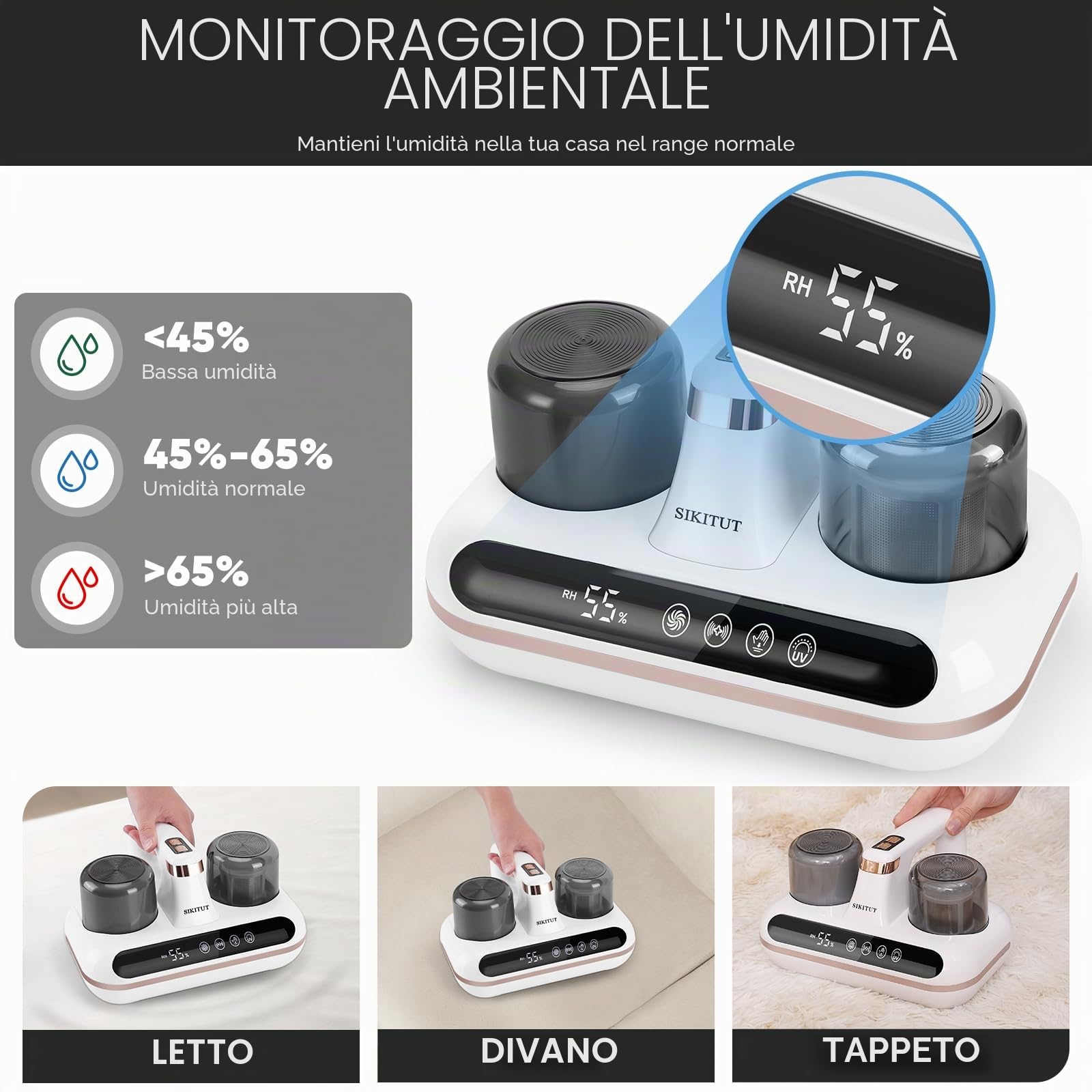 Battimaterasso, Aspirapolvere per Materassi, Aspira Materasso Antiacaro, Luce UV-C, Rimuove il 99,9% di Batteri e Allergeni, con Filtro HEPA, Ideale per Chi Soffre di Allergi