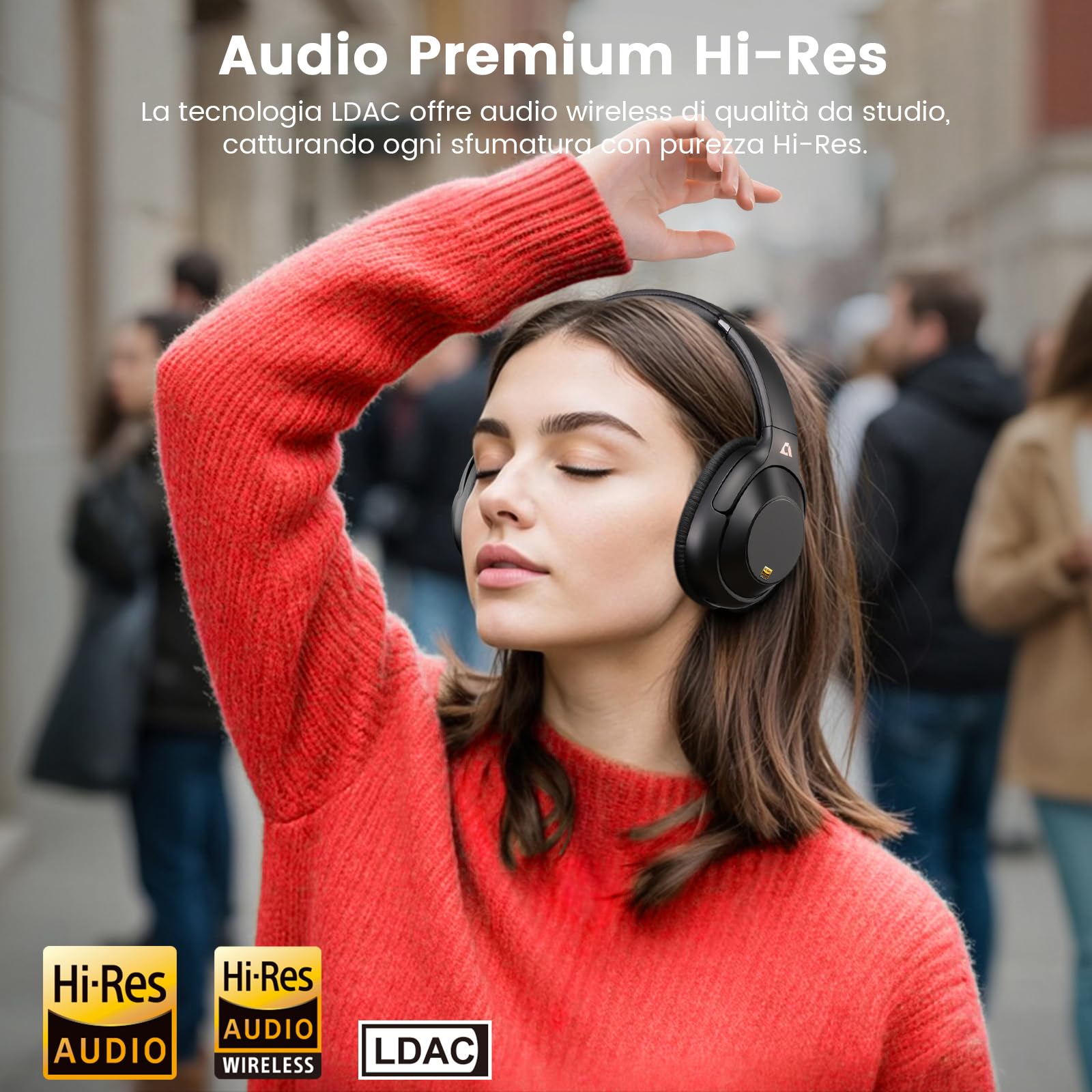 Riibox Y7Pro Cuffie Cancellazione Rumore Attiva Ibrida, Bluetooth 6.0 Cuffie Wireless Over Ear, 100 Ore di Autonomia, LDAC Hi-Res Audio, Bassi Potenti, App Personalizzabile, Modalità Trasparenza