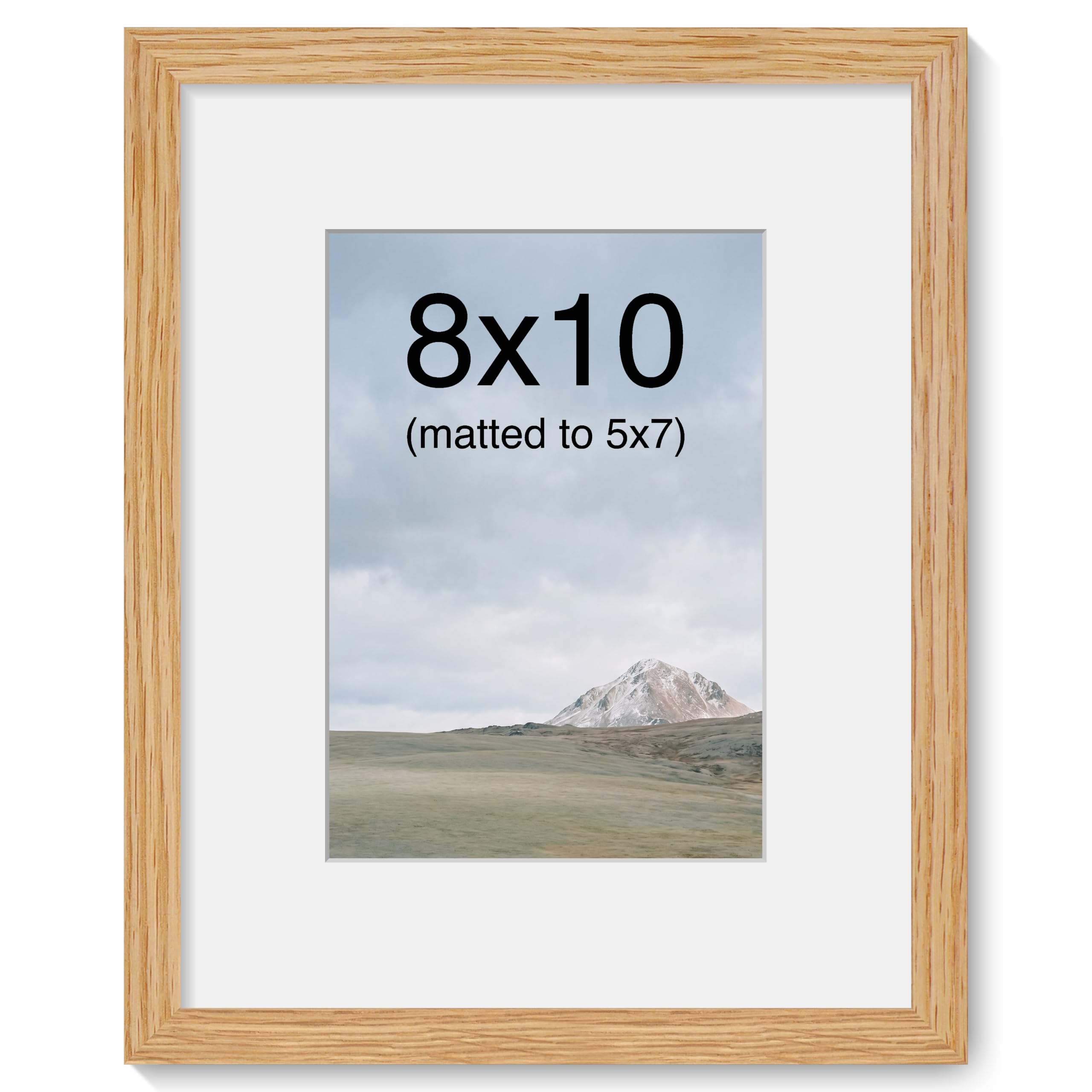 10x8 Photo Frames, Solid Oak Wood, Mat fits 7x5, Tabletop & Wall Mount