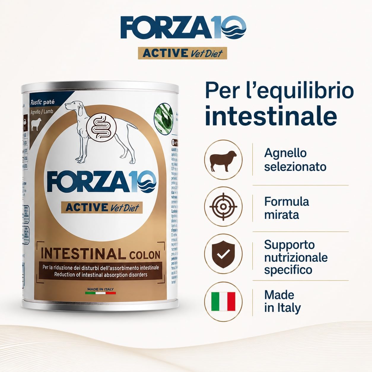 Intestinal Colon Agnello –Forza10 Diet Cibo Umido per Cani Adulti di tutte le Taglie e Razze, Monoproteico,per la riduzione dei disturbi intestinali, 12 Lattine x 400g, Alimento Completo.