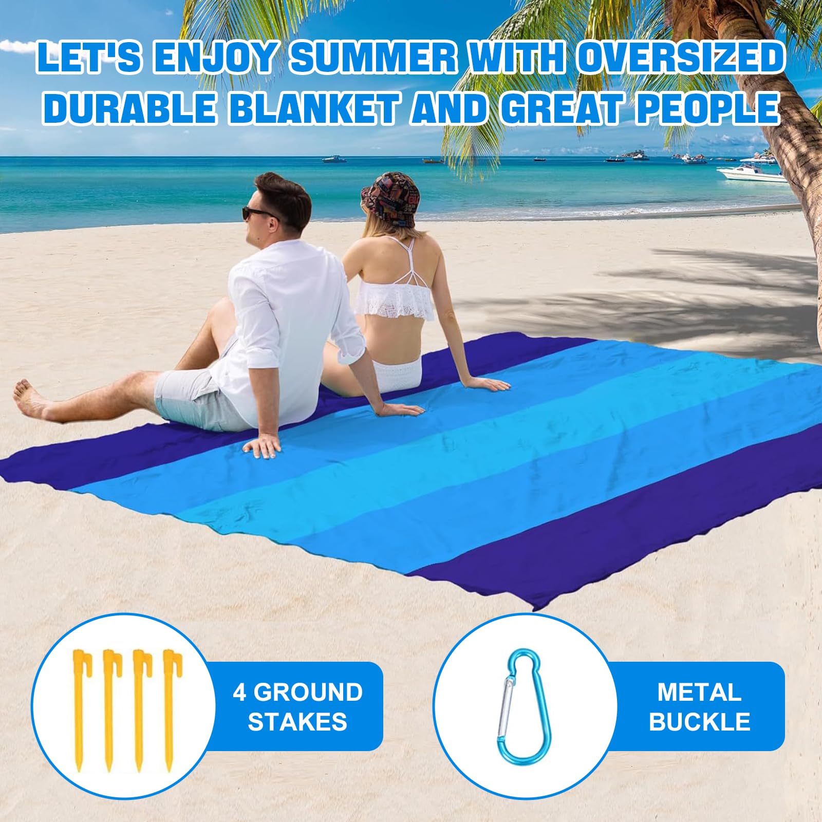 Stranddecke Sandfrei, Super Groß 220x210 cm Wasserdicht Sanddicht Weiches Strandmatte, Tragbarkeit Strandtuch mit Aufbewahrungstasche, für Strand, Camping, Picknick, Wandern