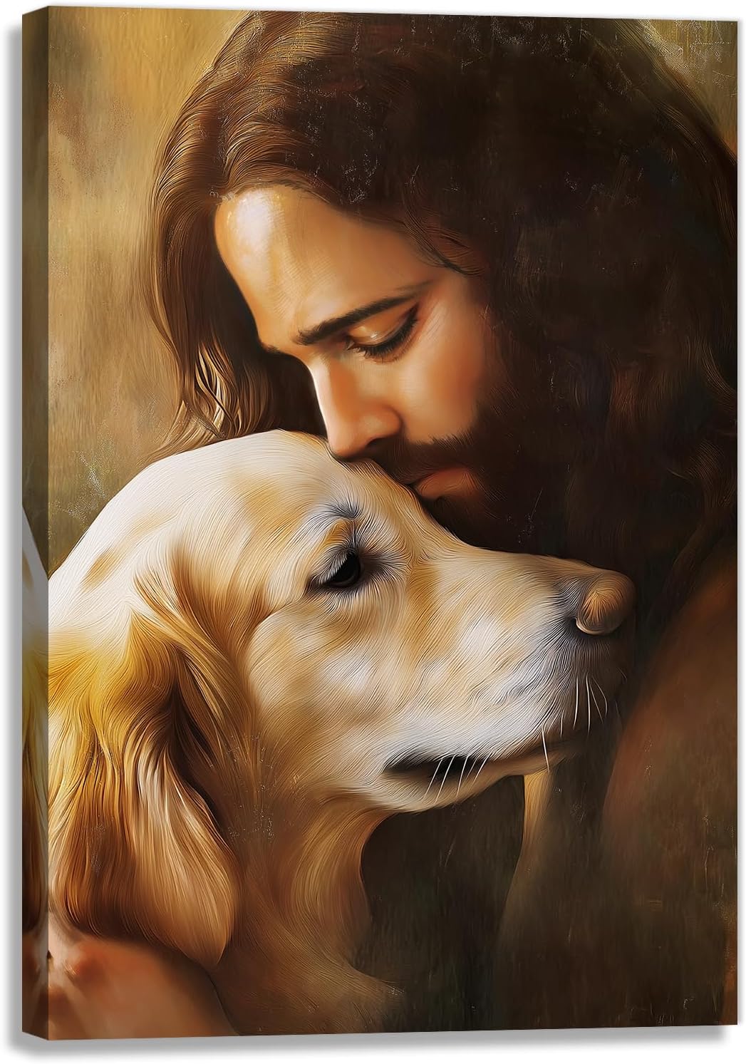 Jesus Animal Canvas Wall Art Christian Jesus And Yellow Dog Painting Picture Modern Religious Poster Inspirational Artwork For Living Room Bedroom Framed Decor(Artwork-3,16"x24")