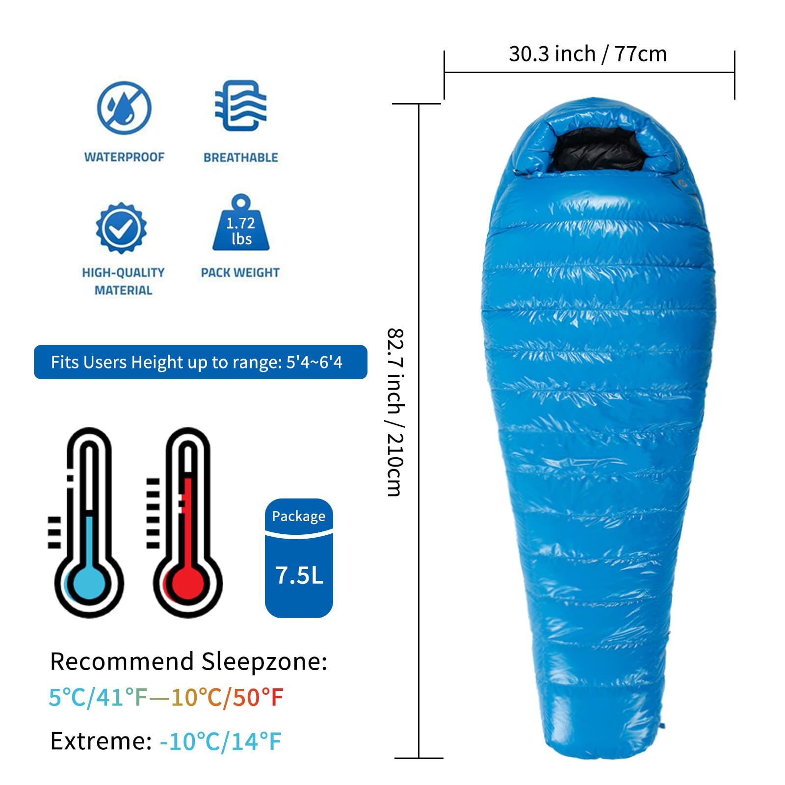 NewDoar Sac de Couchage Ultra-léger Printemps Été Automne Sac de Couchage Ultra-compactable Chaud Plump Momie Sac de Couchage 400g Rembourrage Duvet de Canard pour Randonnée Sac à Dos et Camping