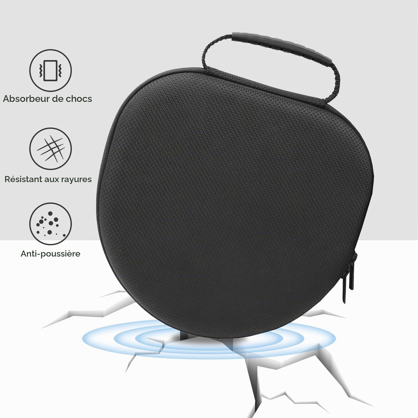 ProCase Étui Transport Rigide pour AirPods Max 2020/2024 avec Couvercle et Pochette en Filet, Noir