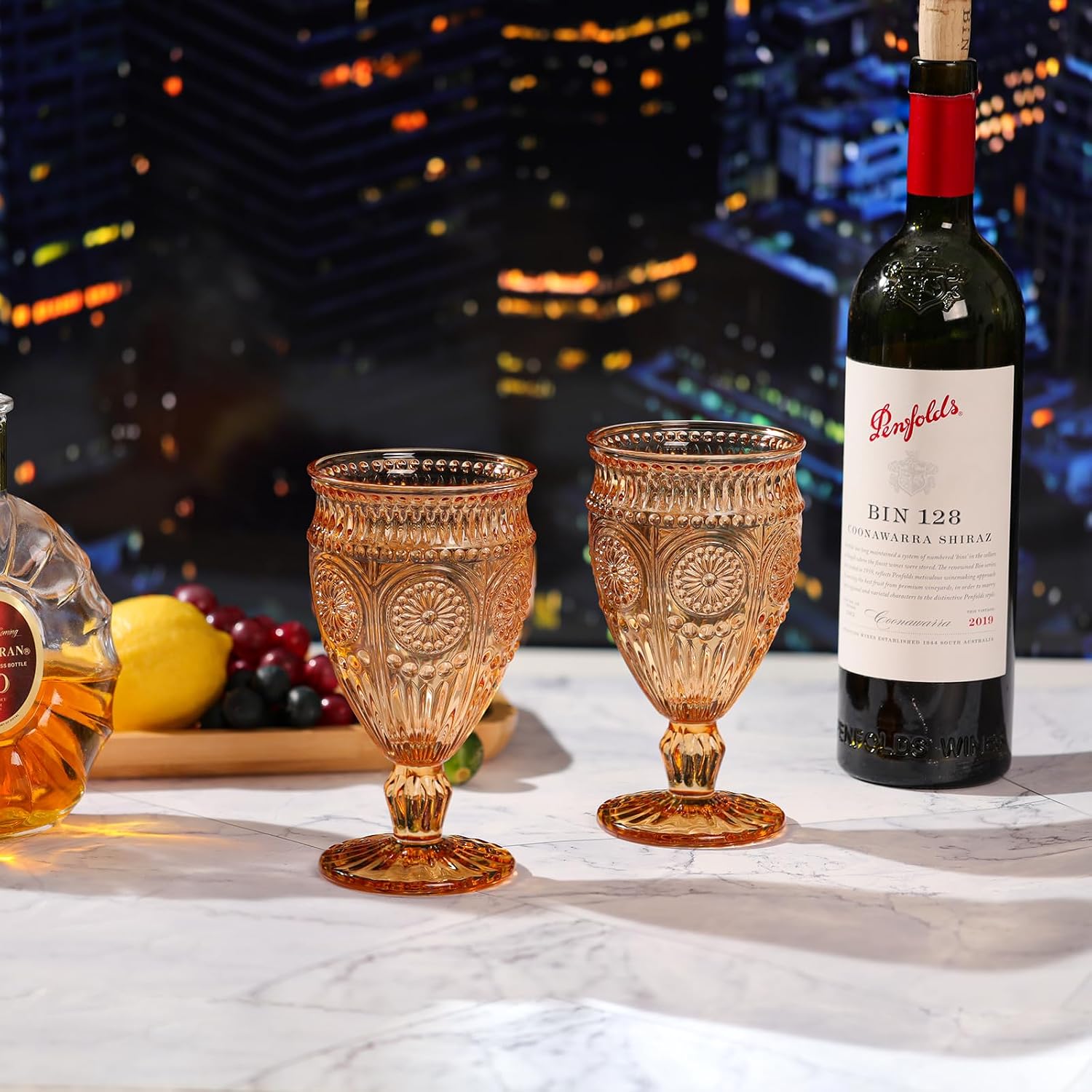 Darlion Amber Wine Glasses, 11oz Glass Goblets, Vintage Drinking Glassware, Amber Drinking Glasses for Party Home Wedding