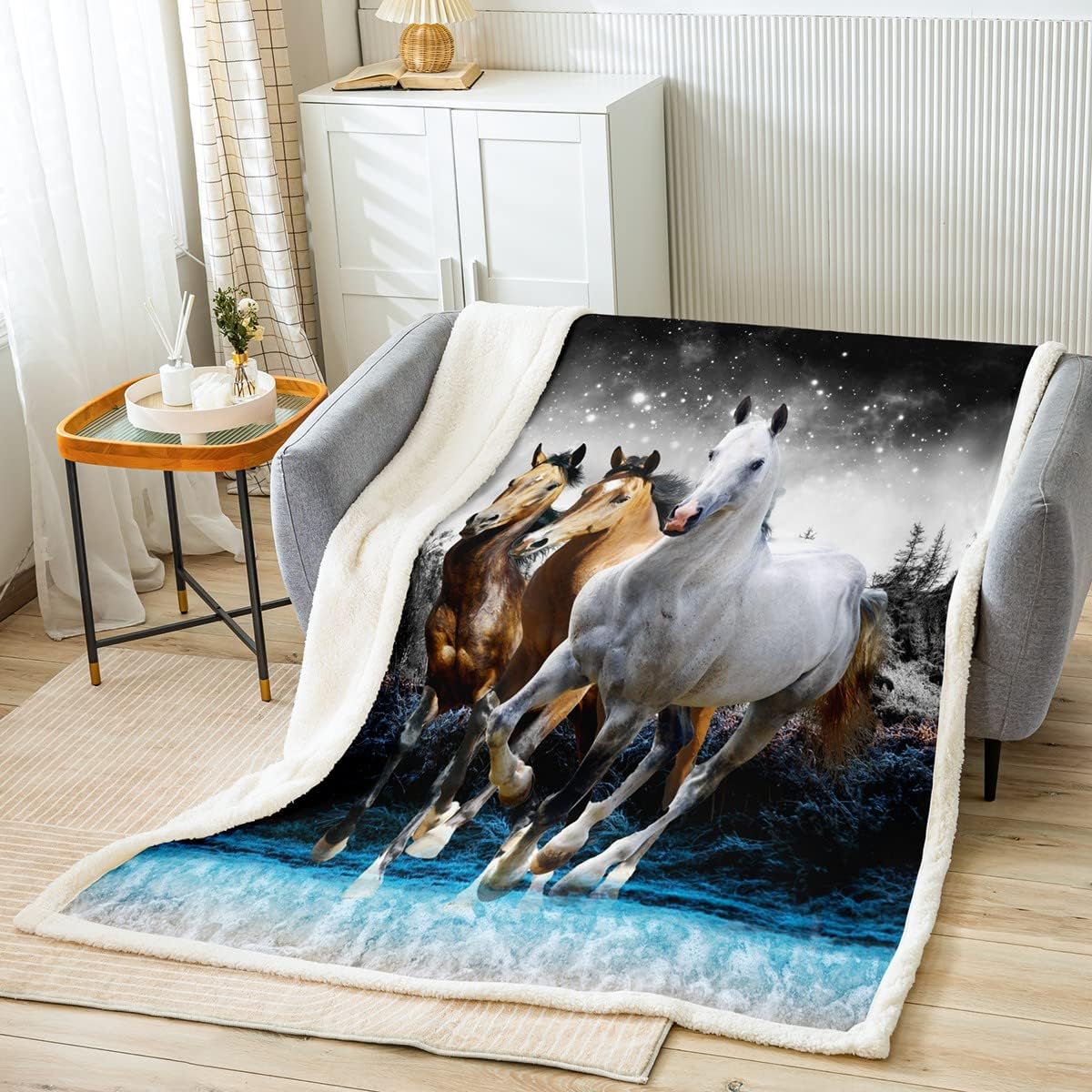 Feelyou Horse Sherpa Blanket Galloping Horse Fleece Throw Blanket for Kids Boys Girls Wildlife Plush Blanket Farm Animal Fuzzy Blanket for Sofa Bed Couch,40x50 Inches Multi 19 40*50