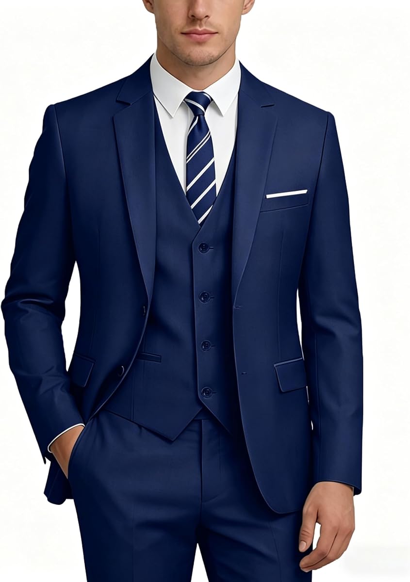 WOMS Men's 3 Piece Suit Slim Fit,Mens Wedding Suit Groom Prom Tuxedo | Jacket Vest and Pants Set,Breathable Fabric,Classic Two Button,Perfect for Business,Dinner Party,Work,Daily