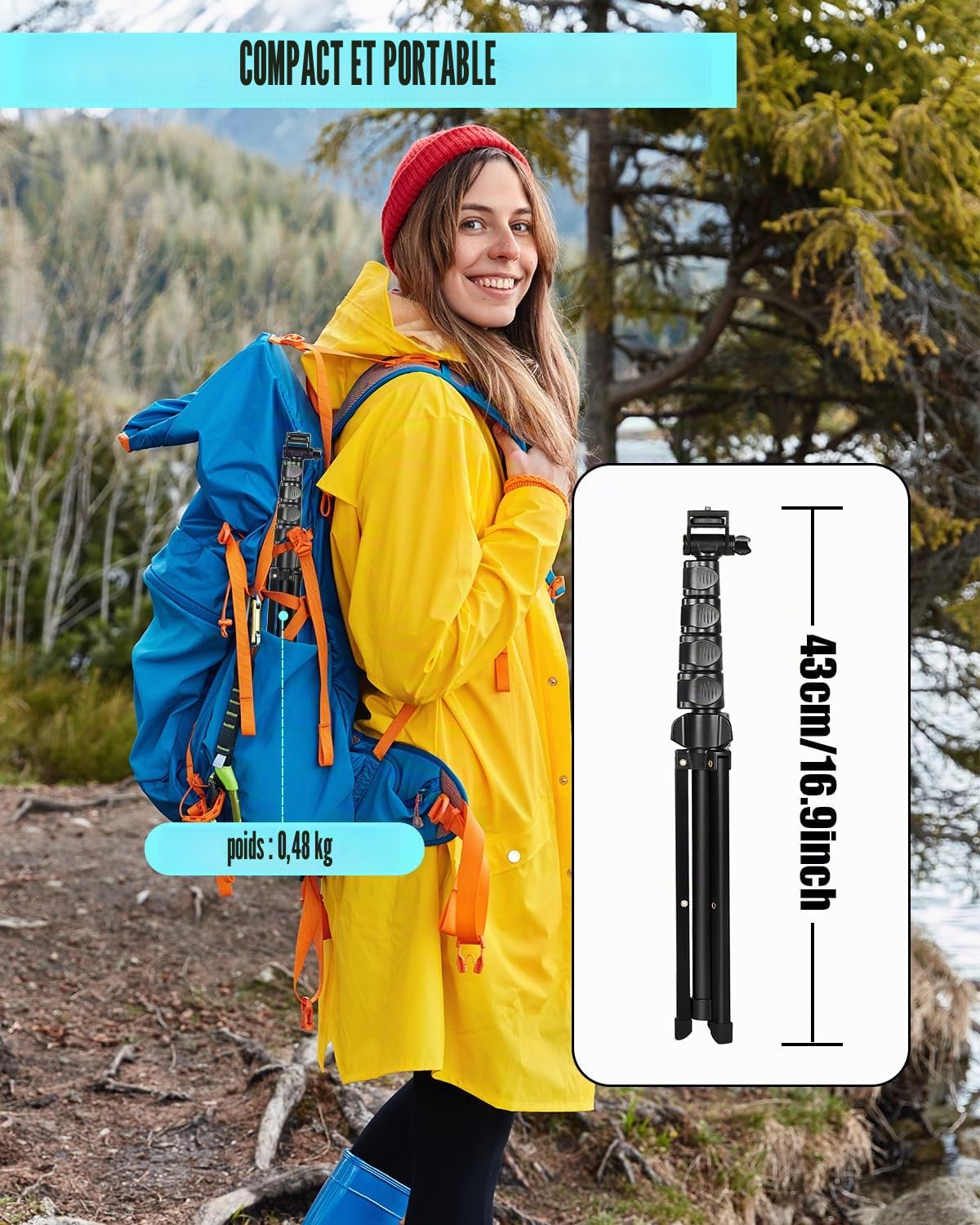 CAMBOFOTO Trépied Téléphone Portable 168cm Aluminium Professionnel,Trepied Smartphone, Support Universel pour Smartphone/iPhone/Appareil Photo, Léger et Portable pour Voyage, Vlogging