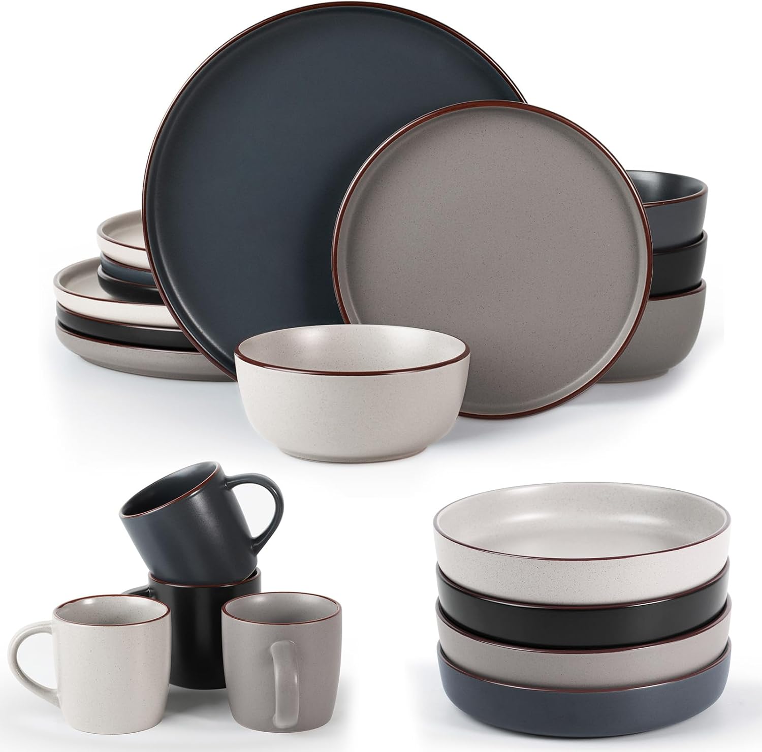 Famiware Mercury Plates and Bowls Sets with Mugs Set, 20-Piece Stoneware Dinnerware Sets for 4, Multicolor