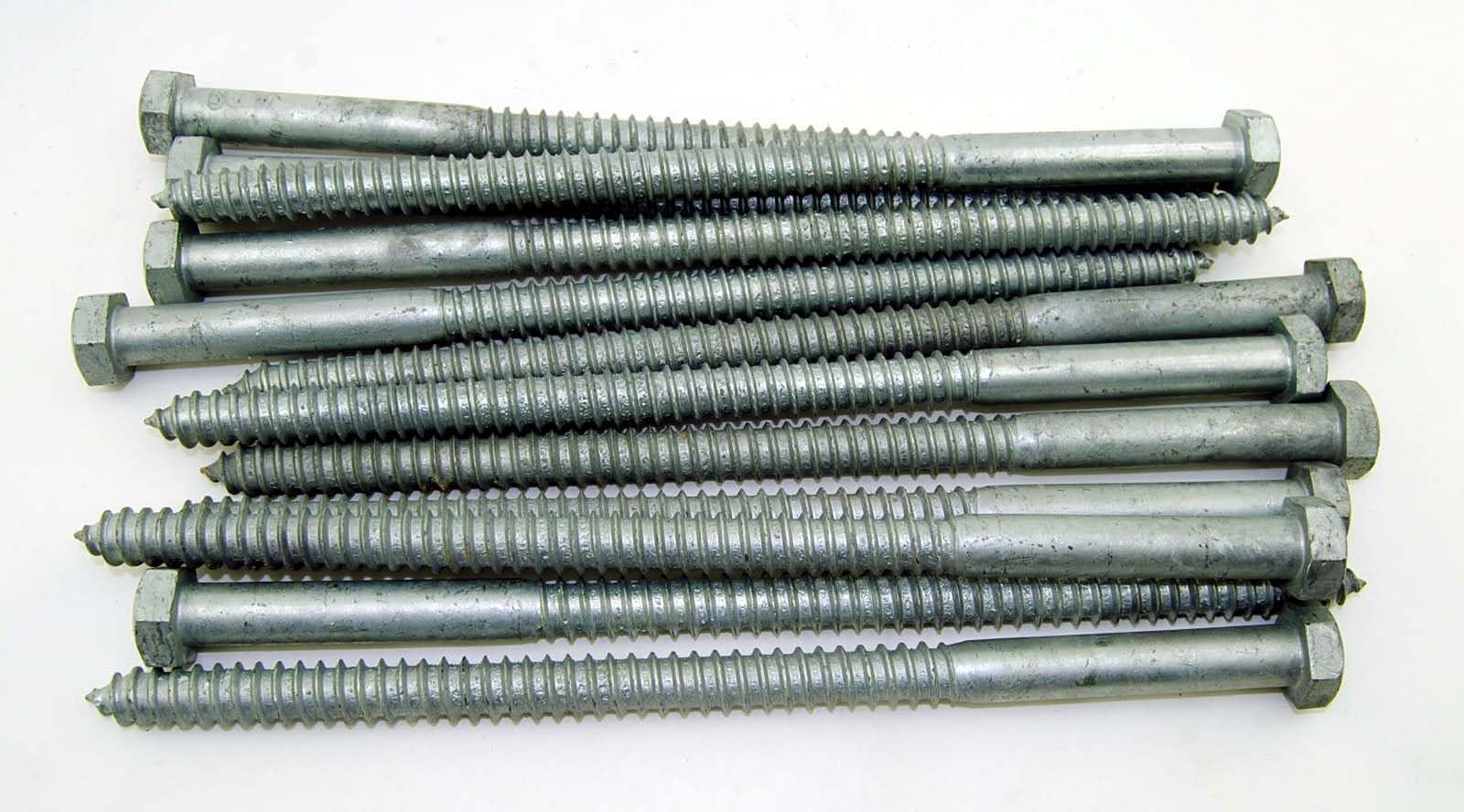 (10) Galvanized Hex Head 5/8 x 12" Lag Bolts Wood Screws