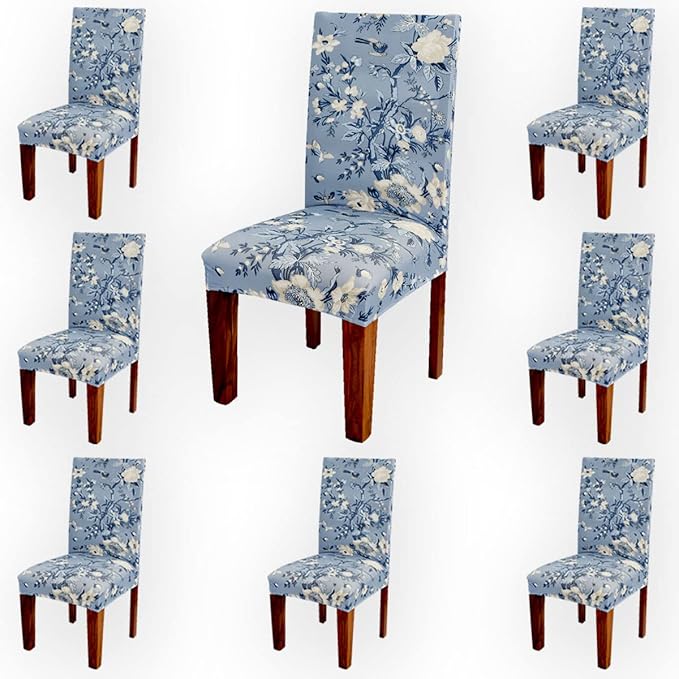 AMAZE ATTIRES Printed Soft Chair Cover Set of 8 Pc/Stretchable Dining Chair Cover - Easily Removable Slipcovers | Washable Seat Protector Floral Printed ATCC004-8