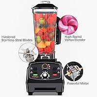 Vista 2 de Licuadora profesional para encimera con base de 2200 vatios, licuadora de batidos y batidos, temporizador incorporado, alta potencia con tarro de 2 L