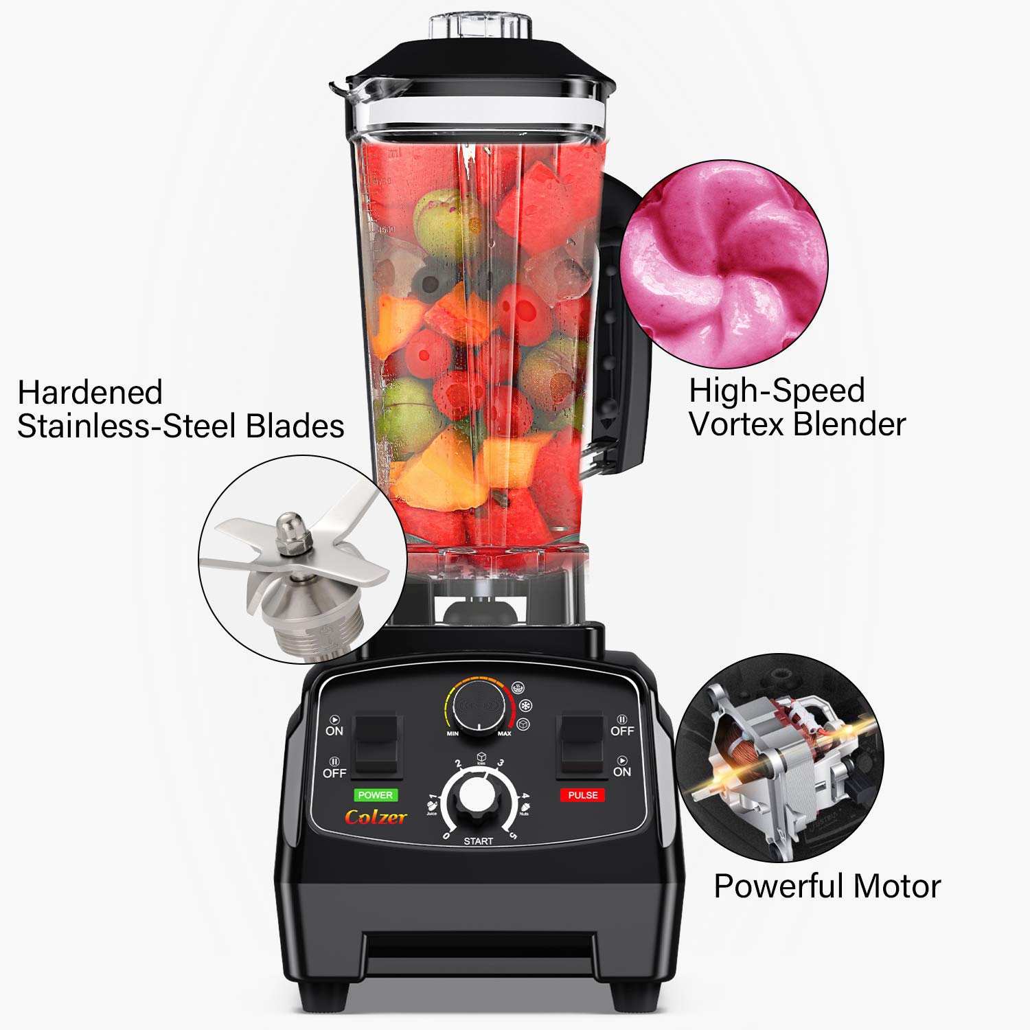 COLZER Professional Countertop Blender with 2200Watt Base, Smoothie