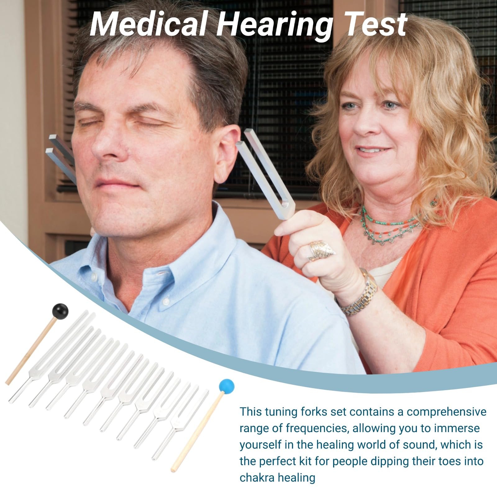 Tuning Forks for Healing Set, 9pcs Aluminum Alloy Chakra Healing Musical Tuning Fork (174/285/396/417/528/639/741/852/963Hz) with Reflex Hammer for Chakra, Healing, Sound Therapy, DNA Repair