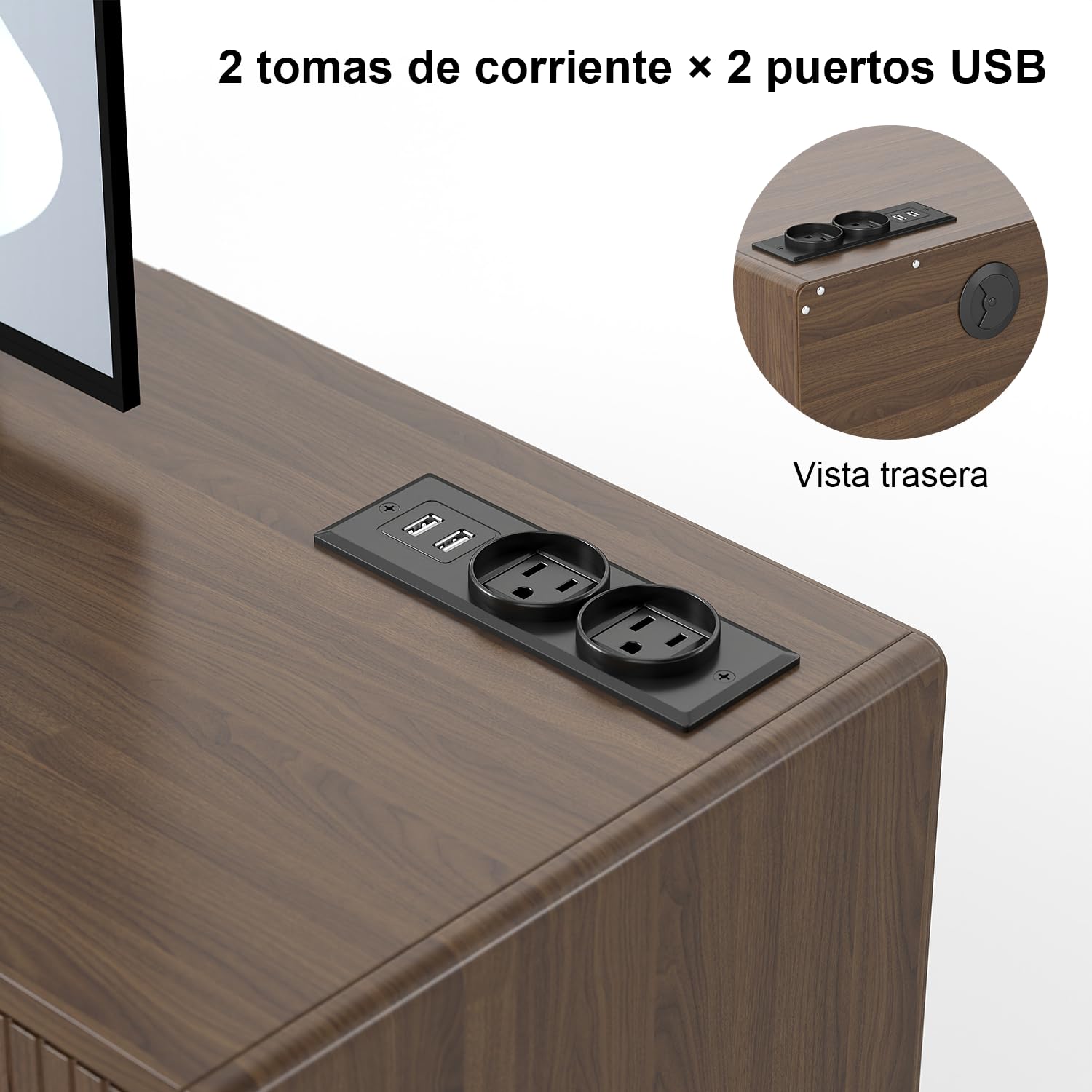 Manora Mueble de TV con Enchufe, Mesa de TV para hasta 65 Pulgadas, Mueble TV Salon con 2 Puertas y Estantes Abiertos, Mueble Television para Salon Dormitorio, 140 x 35 x 50cm, Marrón