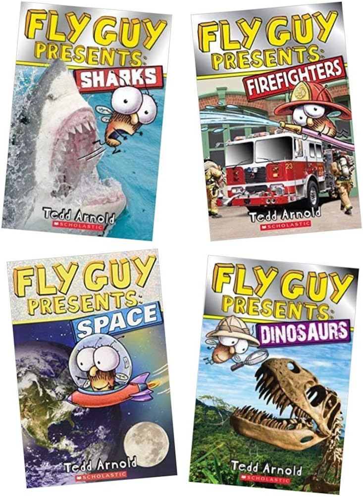 Fly Guy Presents 4 Book Set: Fly Guy Presents Dinosaurs, Fly Guy Presents Space, Fly Guy Presents Sharks, Fly Guy Presents Firefighters
